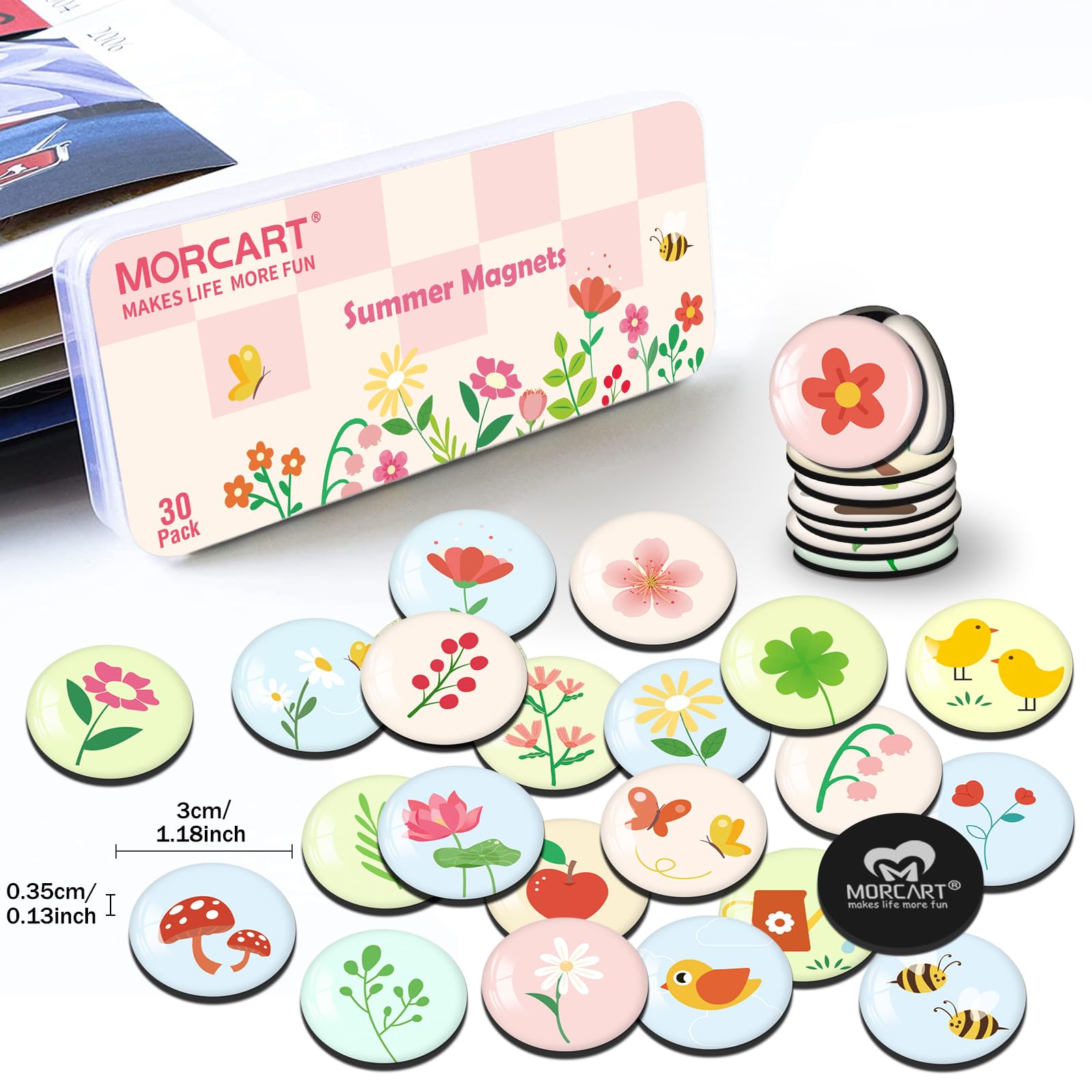 MORCART 30PCS Summer Magnets for Fridge Cute Decoration Magnets Gift for Refrigerator Locker Whiteboard Decorative Magnetic Boar