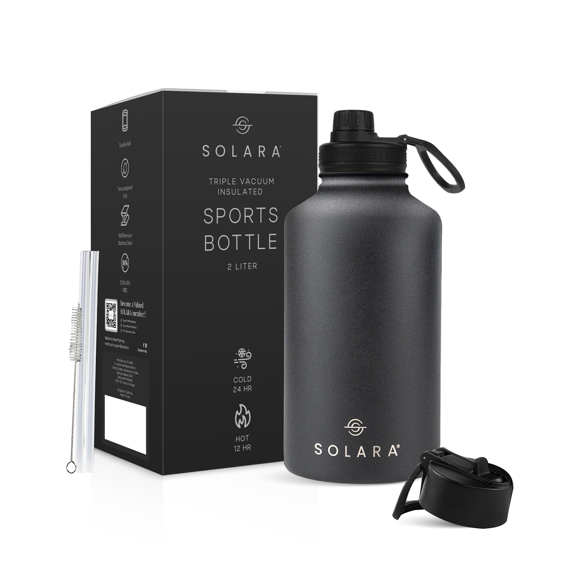 SOLARA Insulated Water Bottle 2000ml, Hot Water Bottle, Thermosteel Water Bottle for Travel, Home, Office, School, Gym, Adults, 
