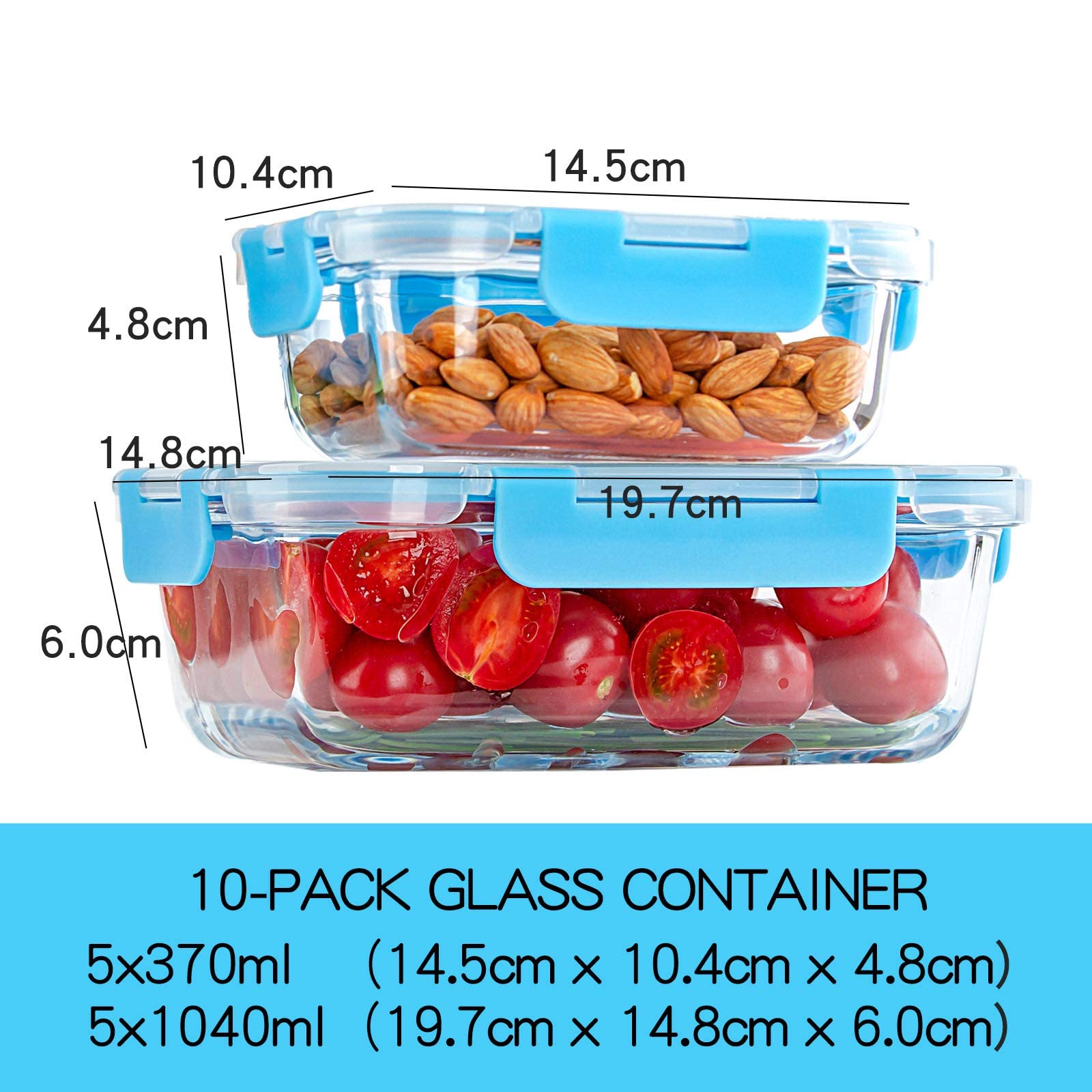 C Crest Glass Meal Prep Containers, [10 Pack] Glass Food Storage Containers With Lids, Airtight Glass Bento Boxes, Bpa Free & Le