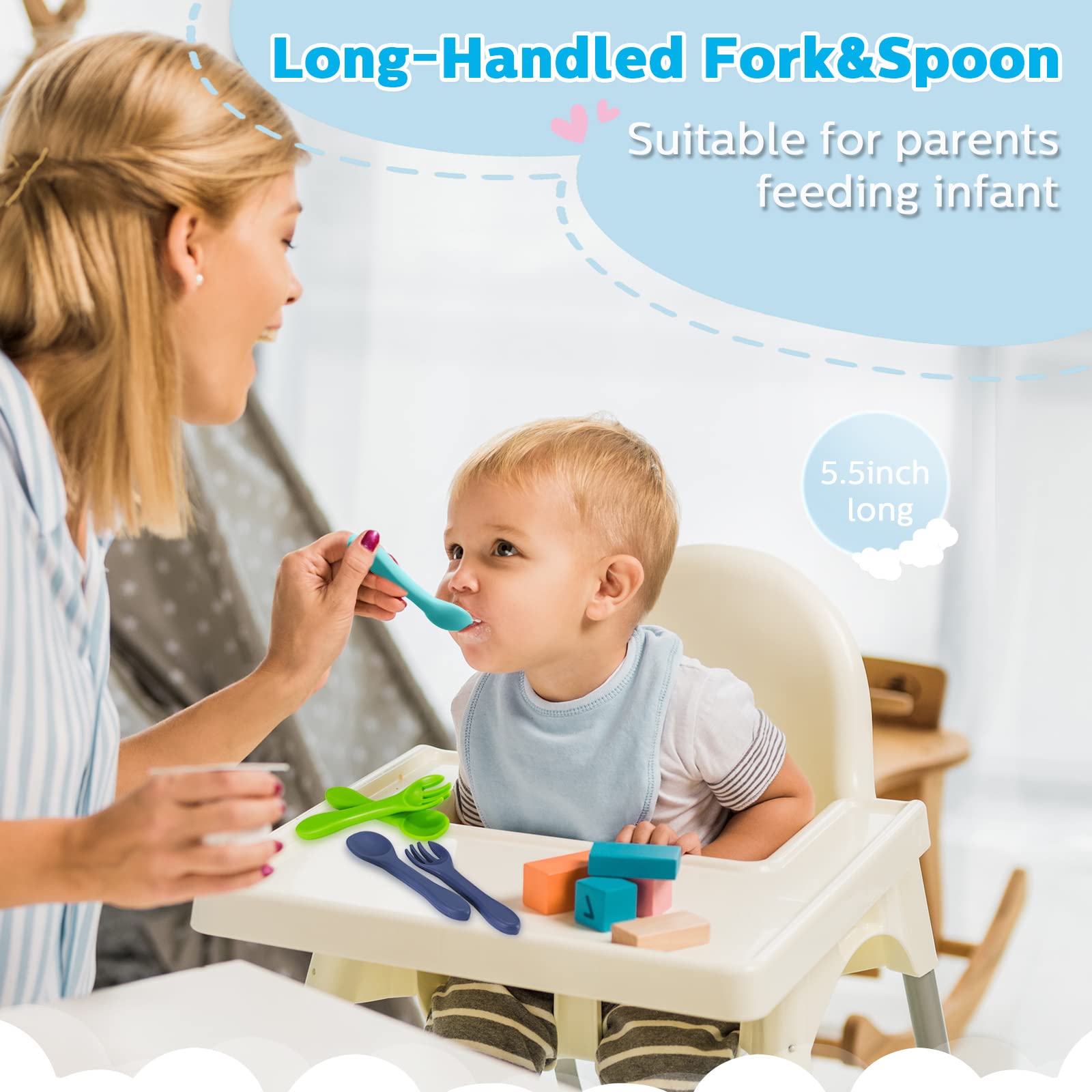 Nuenen 6 Pieces Silicone Baby Feeding Forks and Spoons Set Hot Safety First Stage Self Feeding Supplies Mini Kids Utensils for o