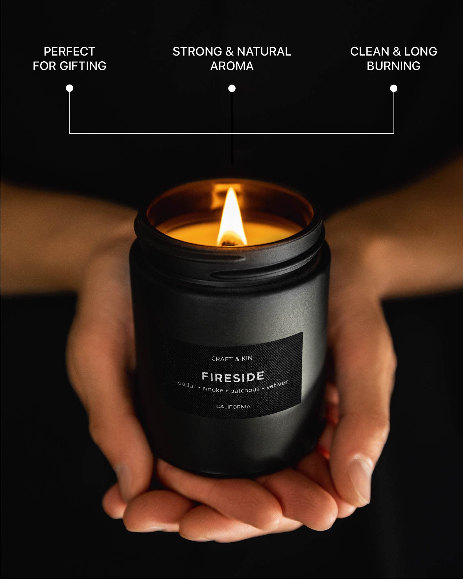 Craft & Kin Smokey Fireside Candle | Scented Candle for Men | Soy Candles | Masculine Candle | Wood Wicked Candles | Aromatherap