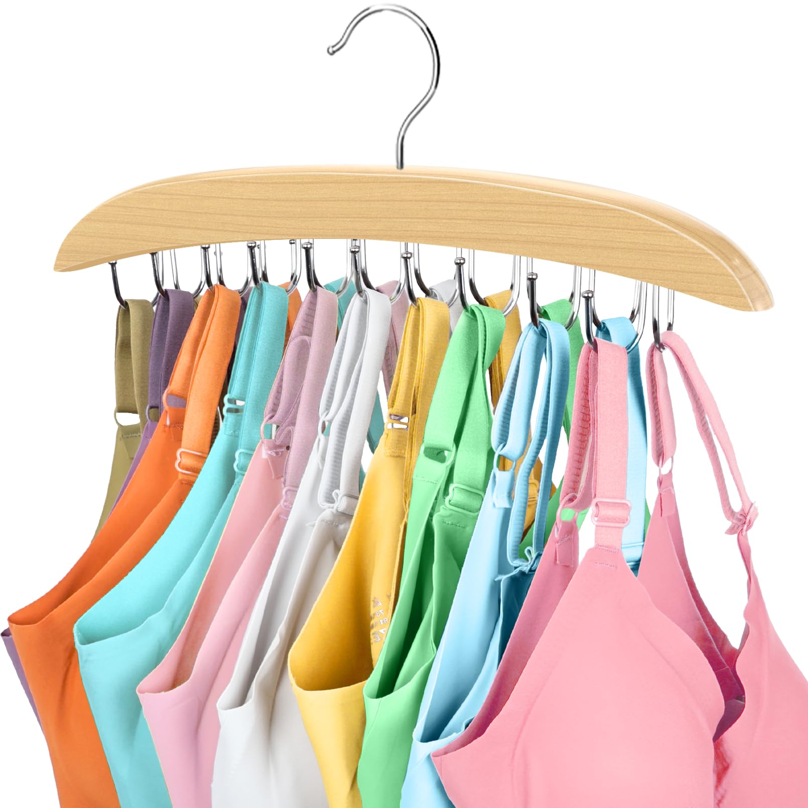 Bra Organizer For Closet, 360 Rotating Bra Hanger Space Saving W/20 Foldable Metal Hooks, Tank Top Hanger Closet Organizers And
