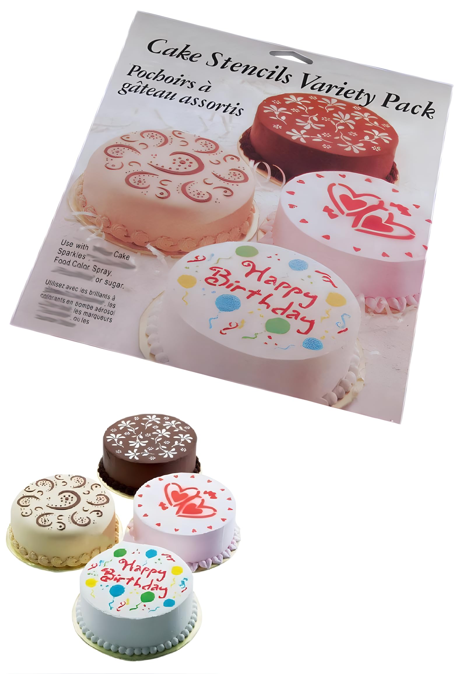 Yofan 4-Piece Variety Cake Stencil Template,Birthday Heart Flower Spirals Decorating Mold Tool