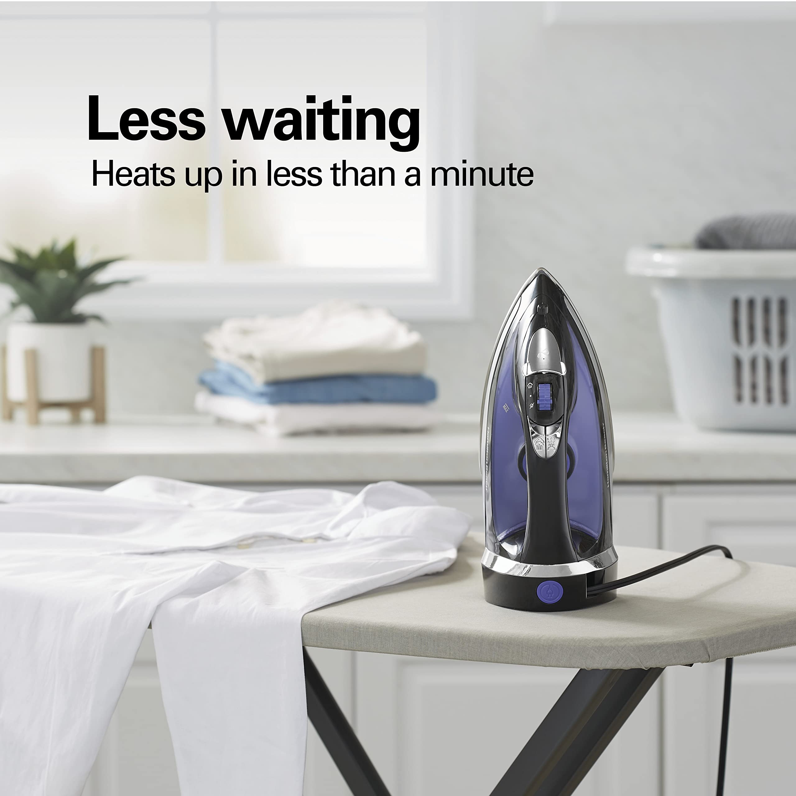 Hamilton Beach Steam Iron For Clothes & Garment Steamer With Smooth Press Stainless Steel Soleplate, 1200 Watts, 8 Retractable C