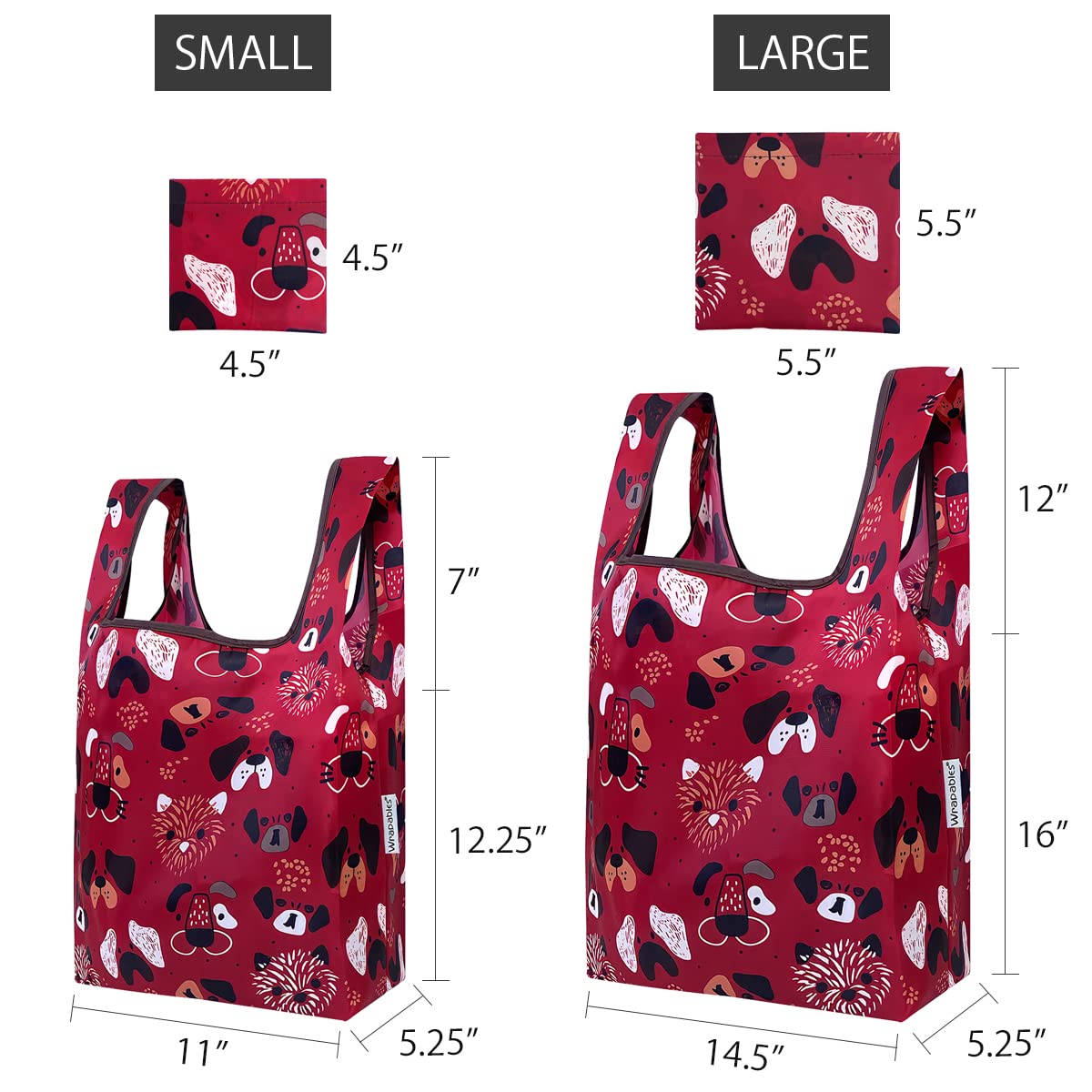 Wrapables Jolibag Collection Reusable Shopping Bag (Set Of 2), Cat & Dog Faces