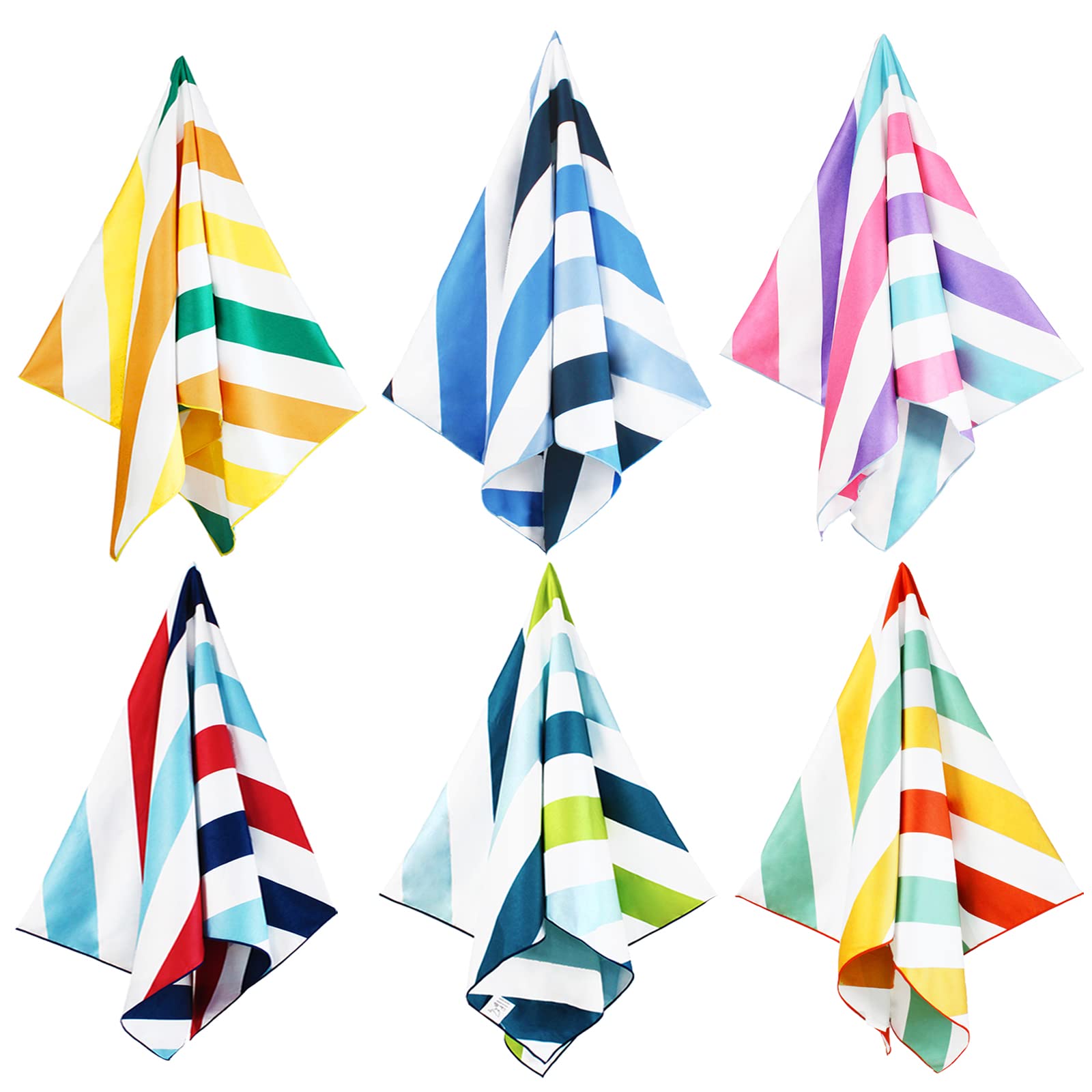 Whale Flotilla 6 Pack Quick Dry Beach Towels Oversized (35''X70''), Microfiber Sand-Free Beach Towel Set, Extra Large Compact Po
