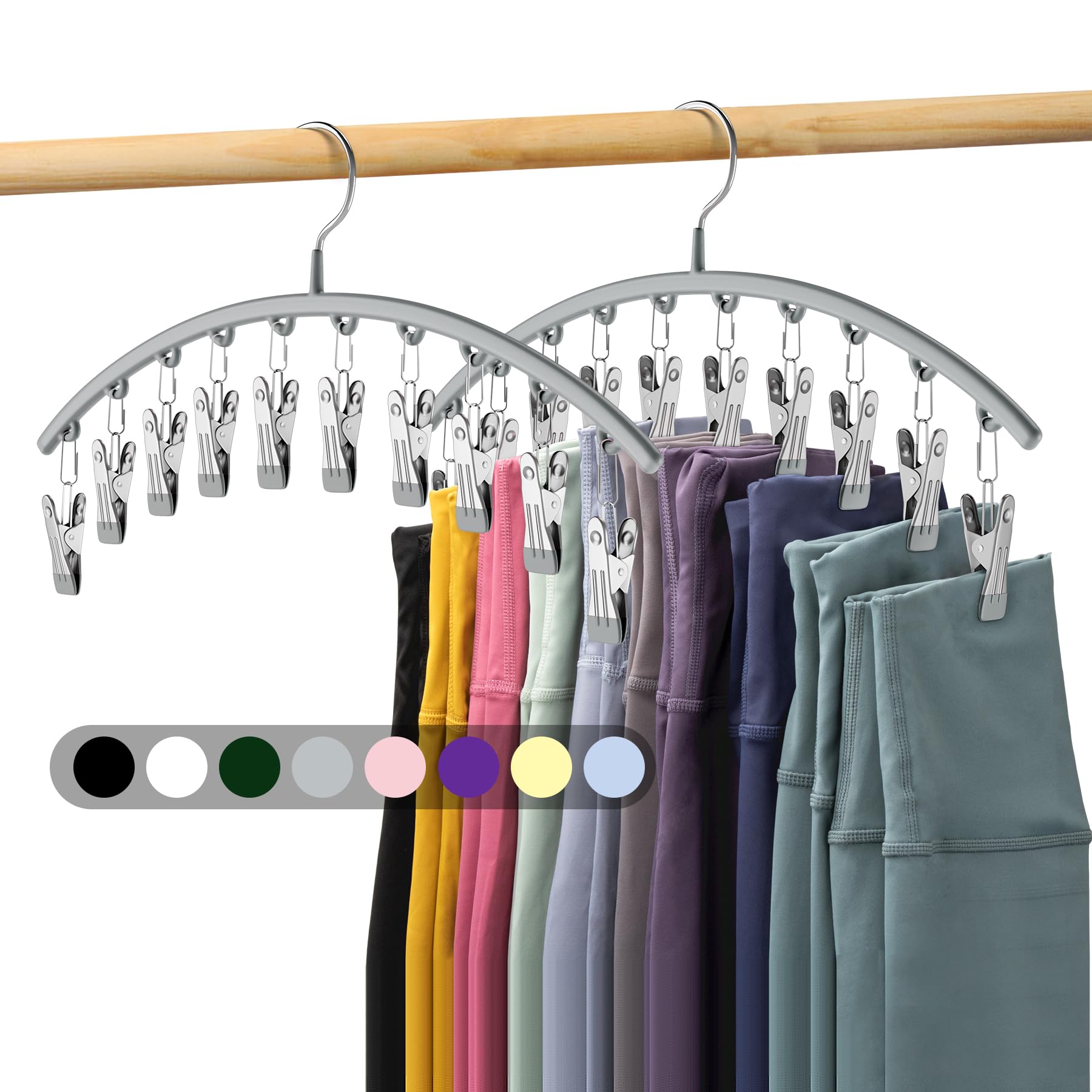 Volnamal Legging Organizer for Closet  Metal Yoga Pants Hanger w/Rubber Coated 2 Pack w/10 Clips Hold 20 Leggings  Hangers Space Saving Hanging Closet Organizer for Closet Organizers and Storage-Grey