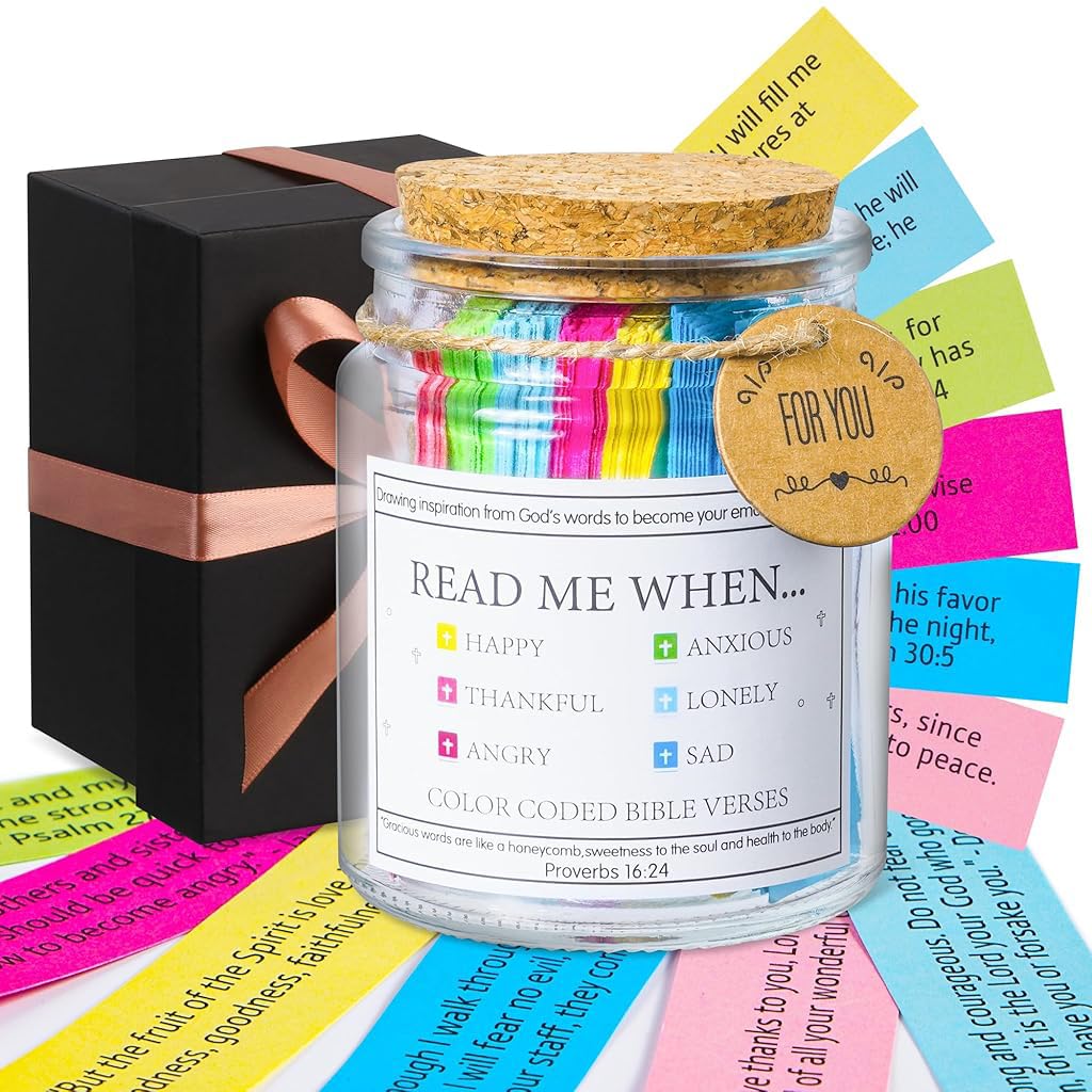 Hasthip Inspirational Bible Verse Jar, Prayer Hope Verse Notes Glass Jar With 90Pcs ColorCoded Bible Verses Notes Christian Gif