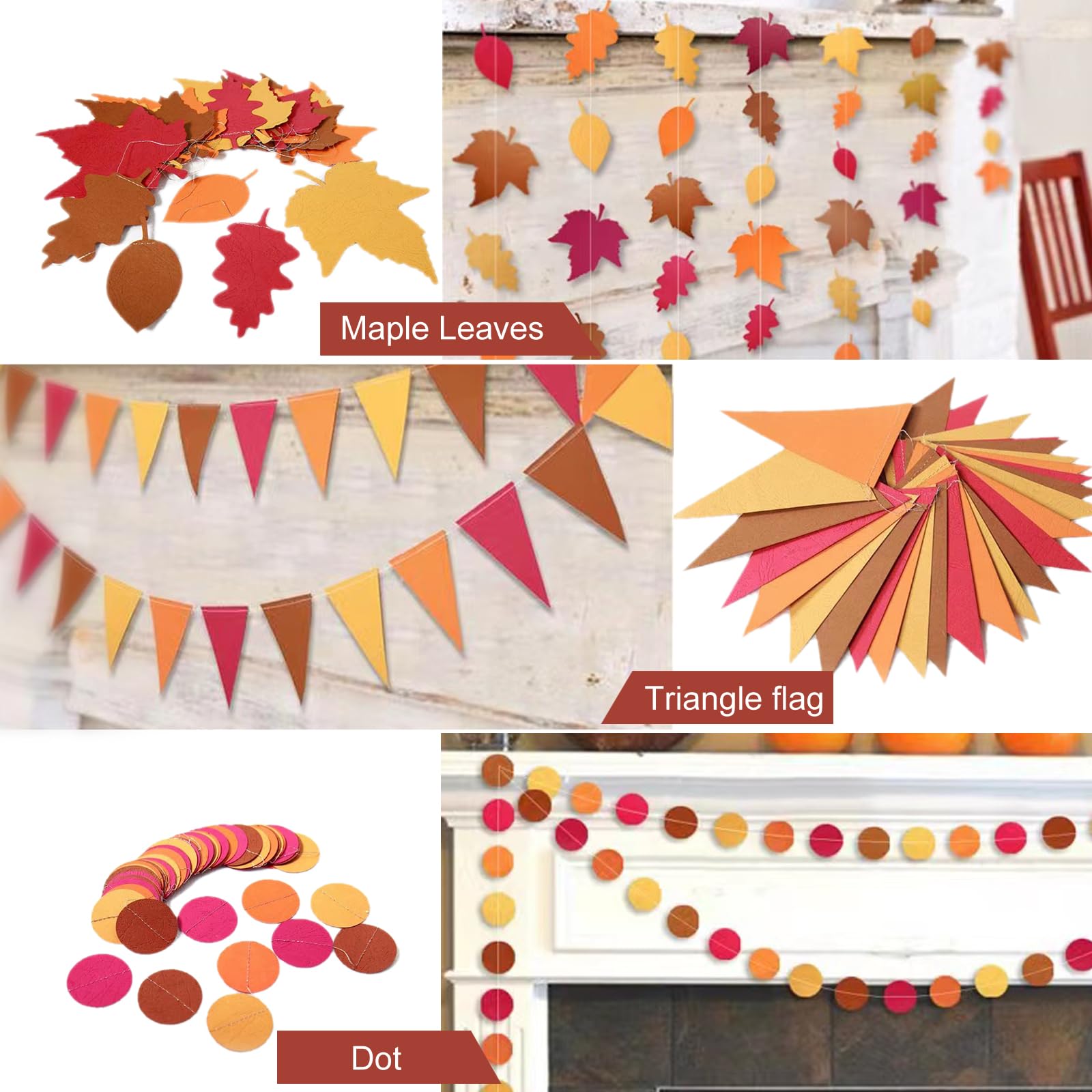 Happy Felt Fall Garland Banner,No Diy, Thanksgiving Orange Hanging Streamer Thankful Pennant Banner Triangle Flag For Harvest Au
