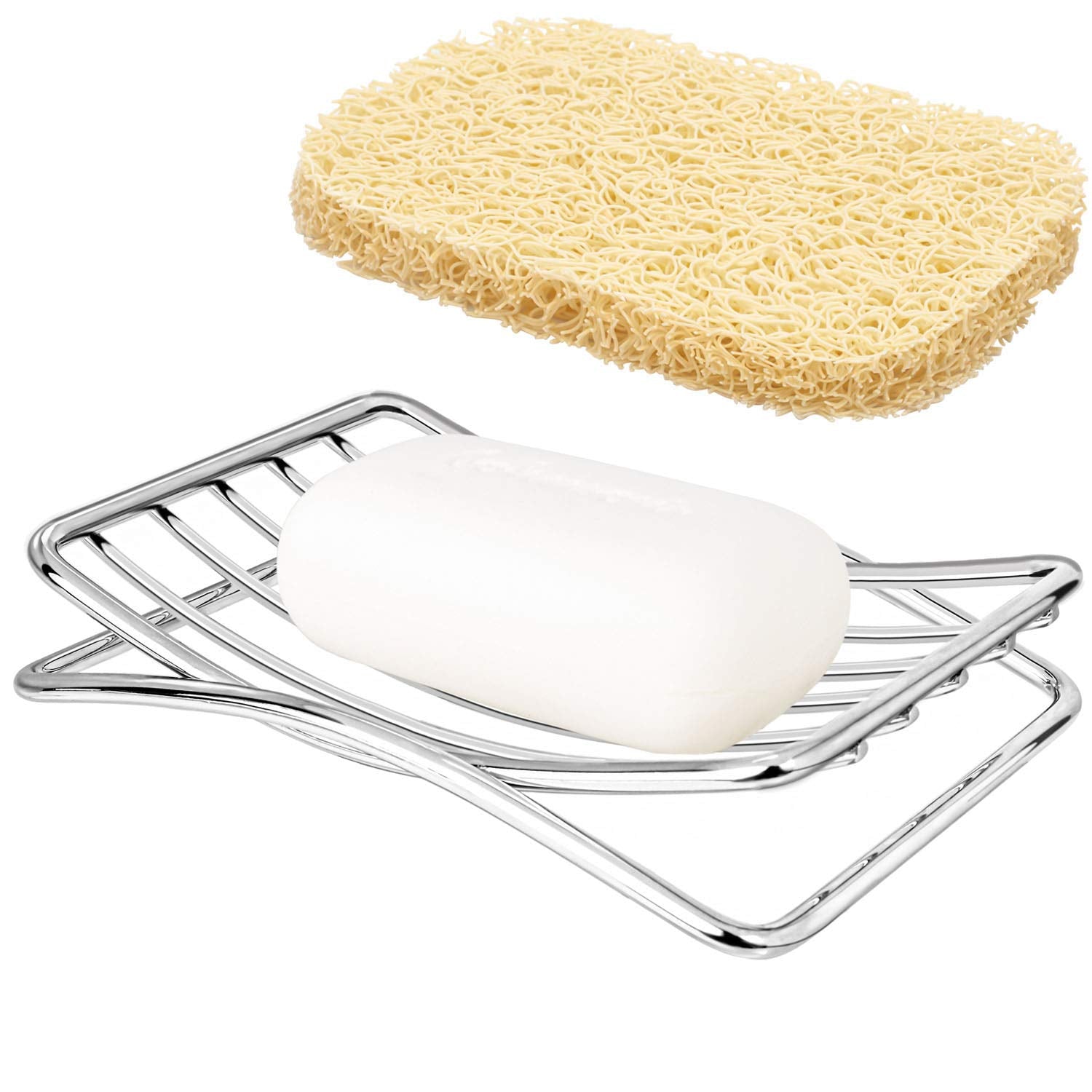 Guukar Soap Dish Stainless Steel Bar Soap Holder For Shower Bathroom, Self-Draining Soap Dishes Sponge Holder For Kitchen Sink E