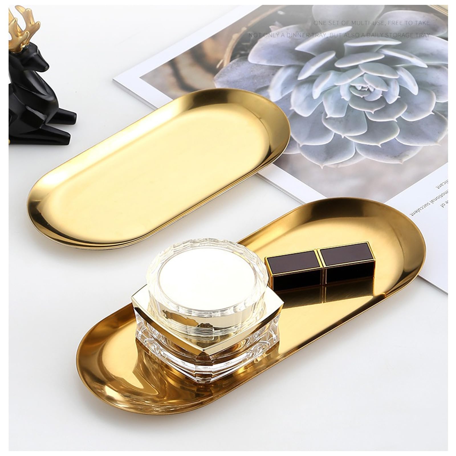 [2Pk ] Gold Tray - Gold Decorative Tray - Gold Serving Tray, Perfume Bathroom Jewelry Vanity Mirror Candle Trinket Towel Tray, S