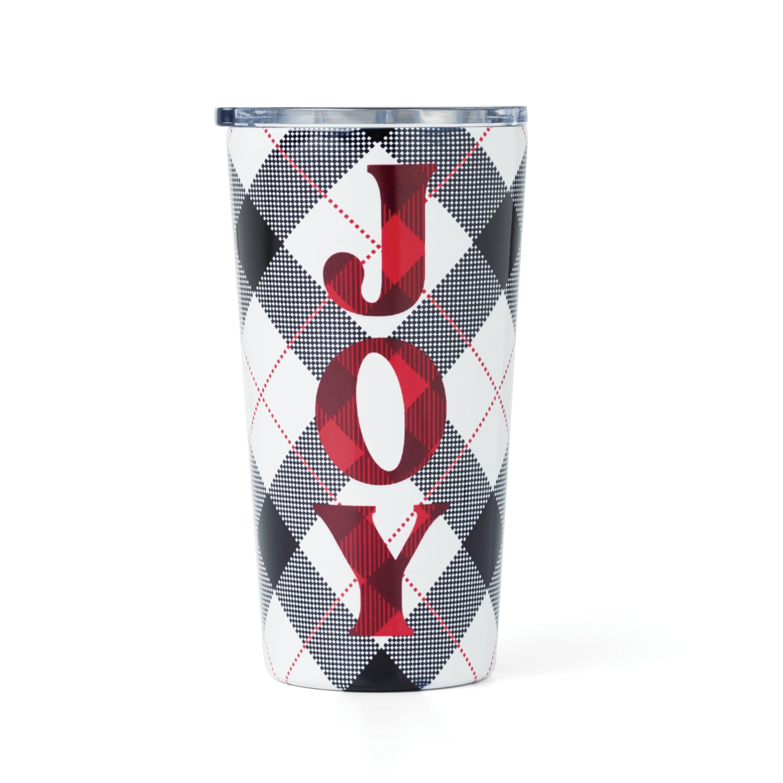 Cambridge 896204 20 Oz Black Plaid Joy Insulated Highball Tumbler, Christmas Theme