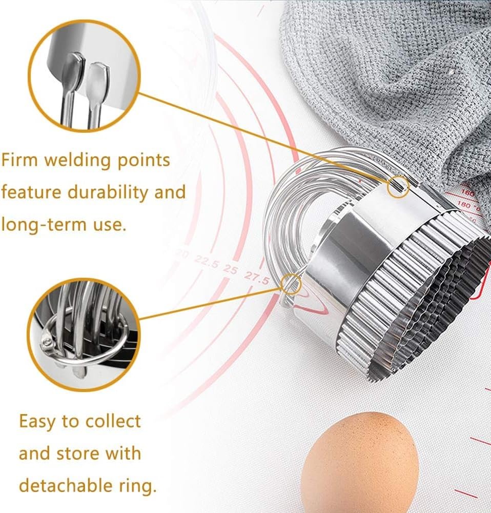 Kookia Stainless Steel Biscuit Cutters Set - 5 Fluted Round Cookie Cutters with Handle