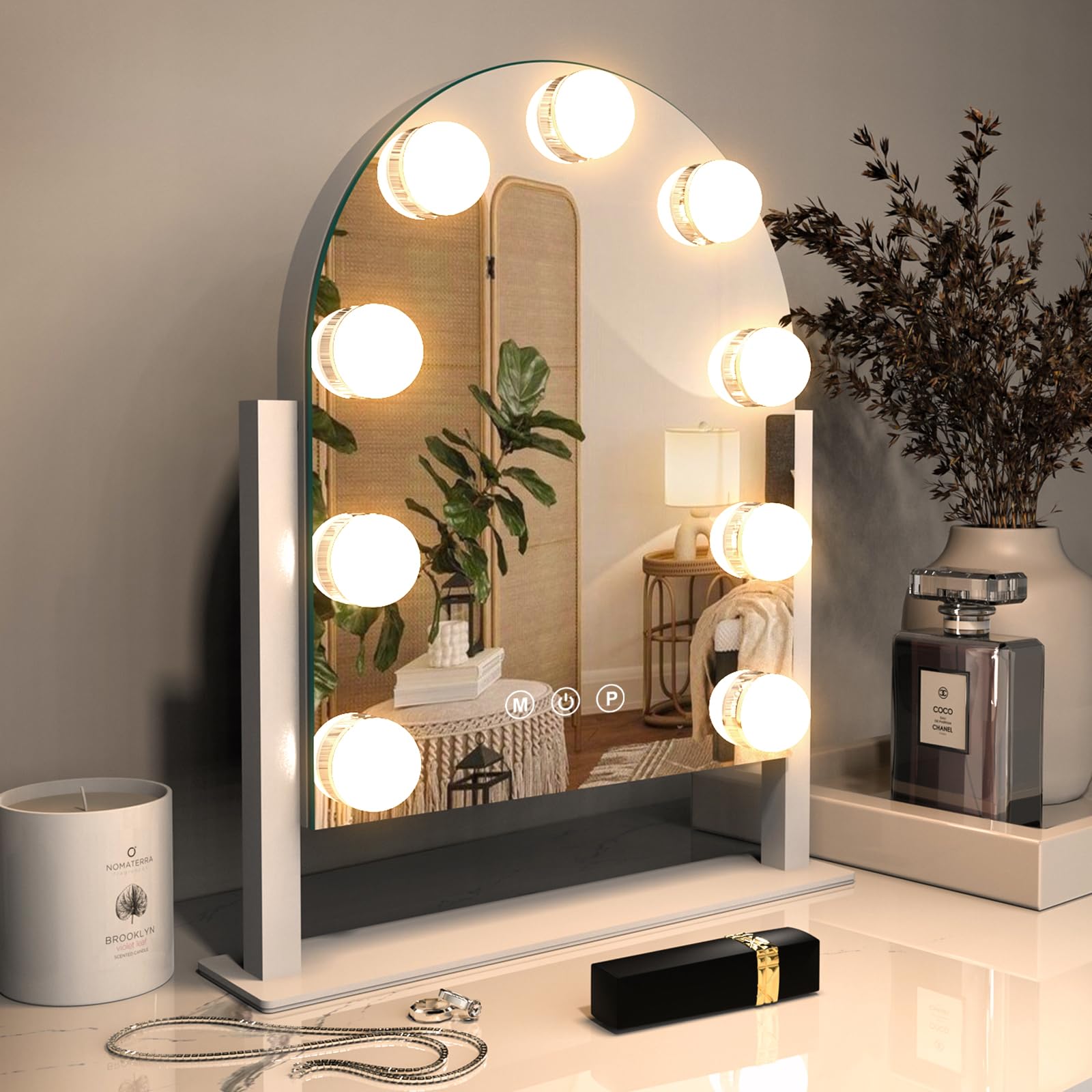 Zl Zeling Makeup Mirror With Lights,Vanity Mirror With Smart Touch Control,3 Color Modes, Dimmable Light,360 Rotation