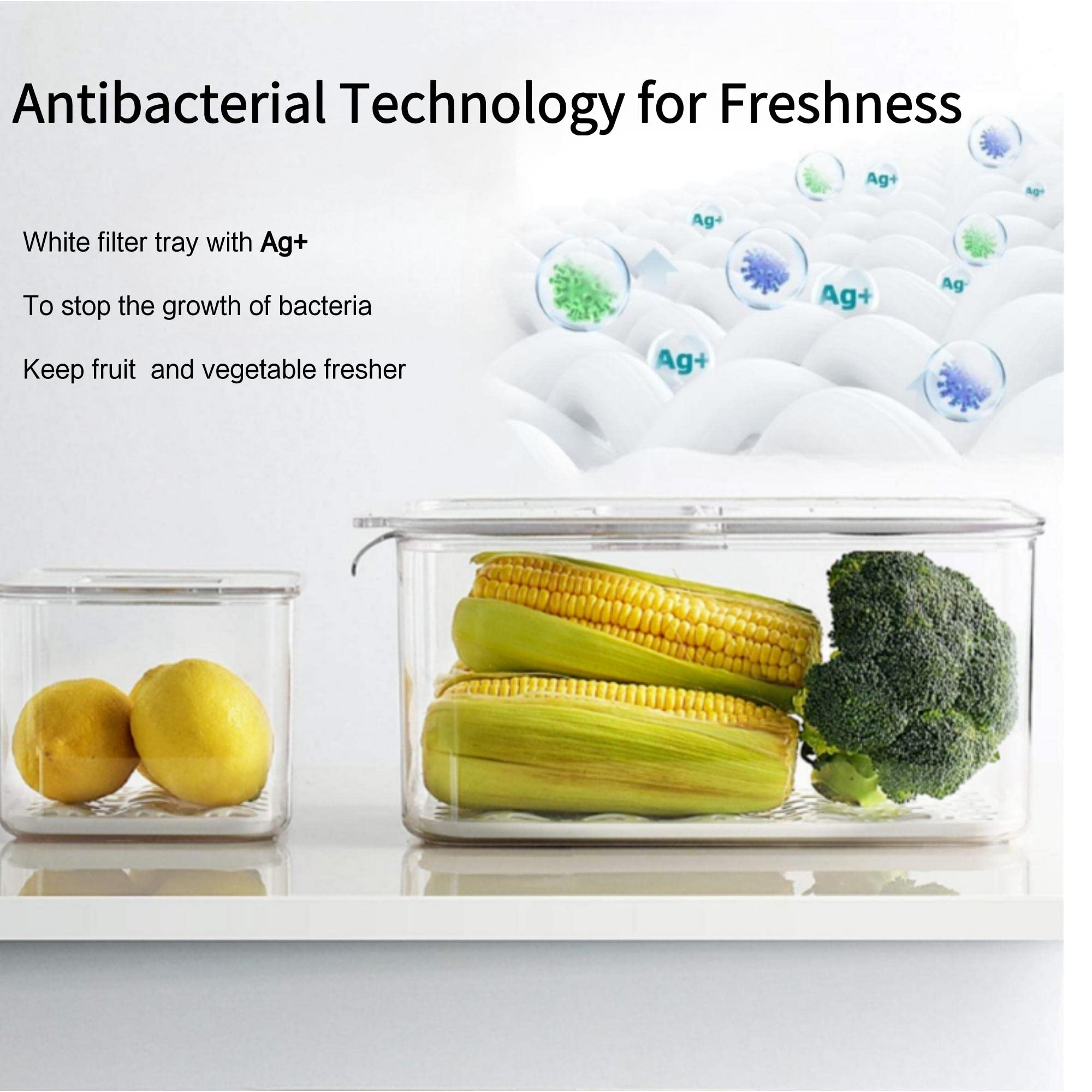 vacane Produce Saver with Lids  2 Piece Fruit Vegetable Storage Container with Vents Stackable Fridge Drawers Organizer Salad Lettuce Keeper For Refrigerator Bpa-free Fresh Keeper 5.7L&2.8L