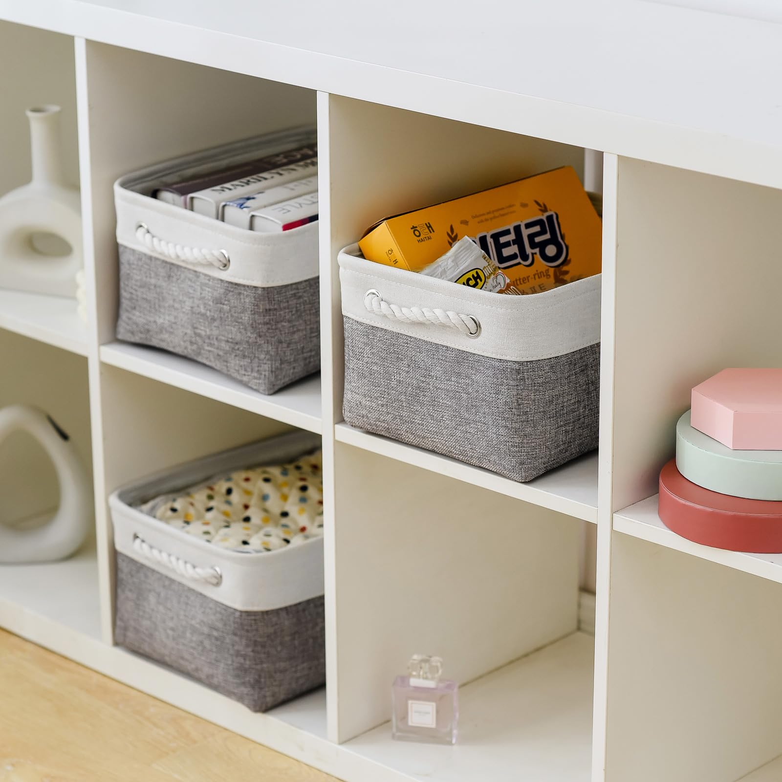 Thewarmhome Storage Bins For Shelves - 13.8L  9.8W  6.7H Inch 3 Pack Medium Collapsible Storage Baskets For Organizing | Fabric