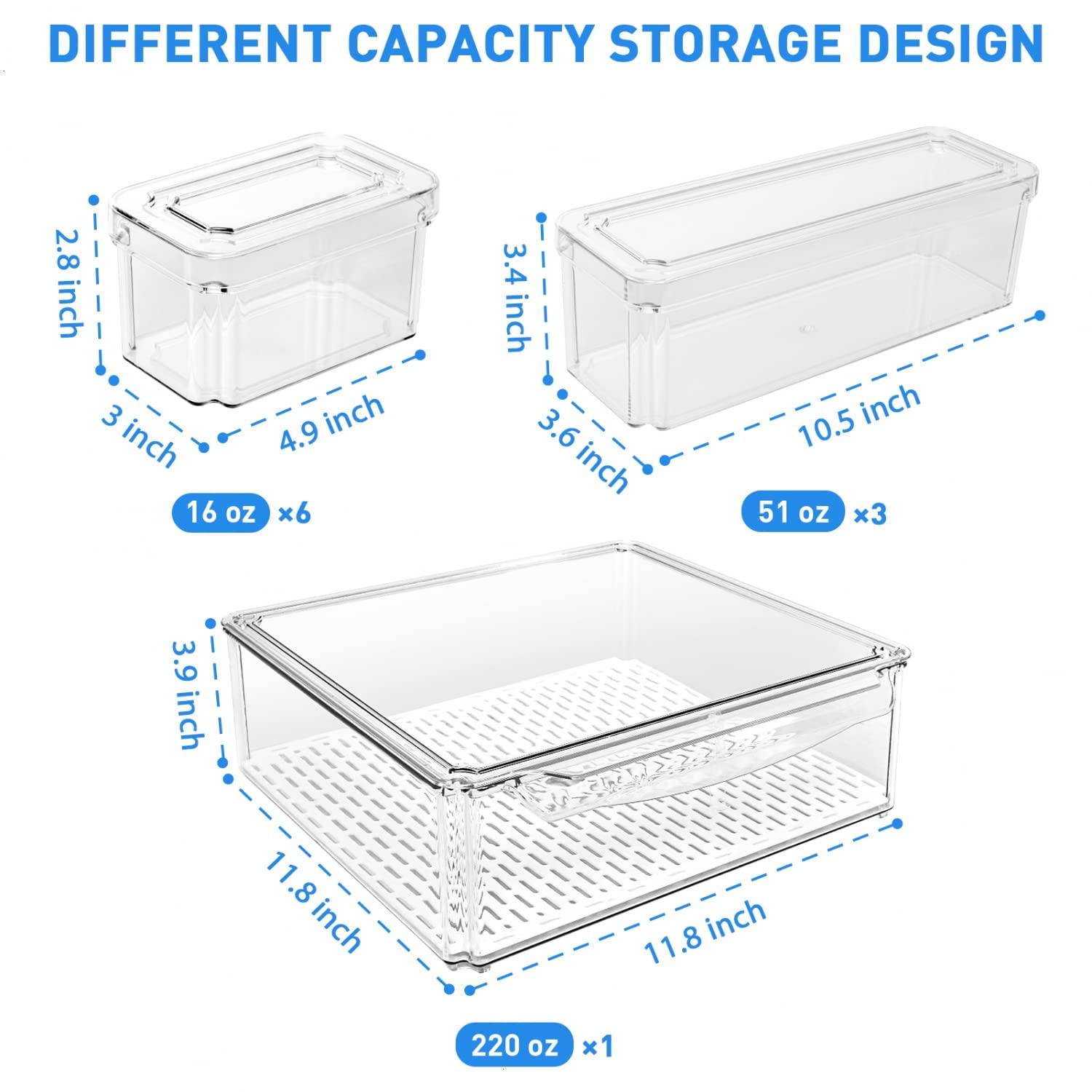 Pomeat 10 Pack Fridge Organizer  Stackable Refrigerator Organizer Bins with Lids  BPA-Free Produce Fruit Storage Containers for Storage Clear for Food  Drinks  Vegetable Storage