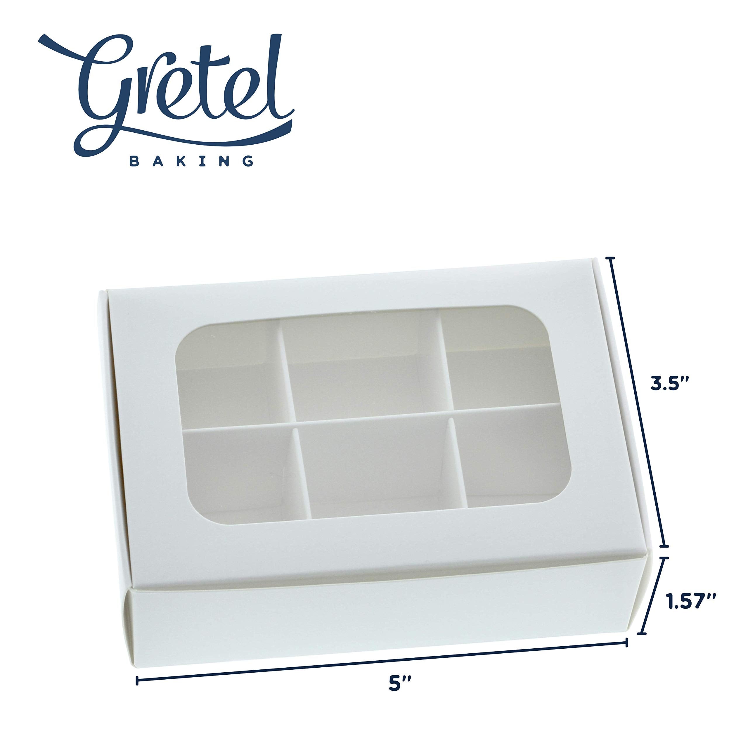 Gretel Mini Candy Boxes with Window and Dividers - Little Party Favors Box for Homemade Chocolates  Candy  and Truffles - Size Small - 5 x 3.5 x 1.57 inches - Pack of 20 - White