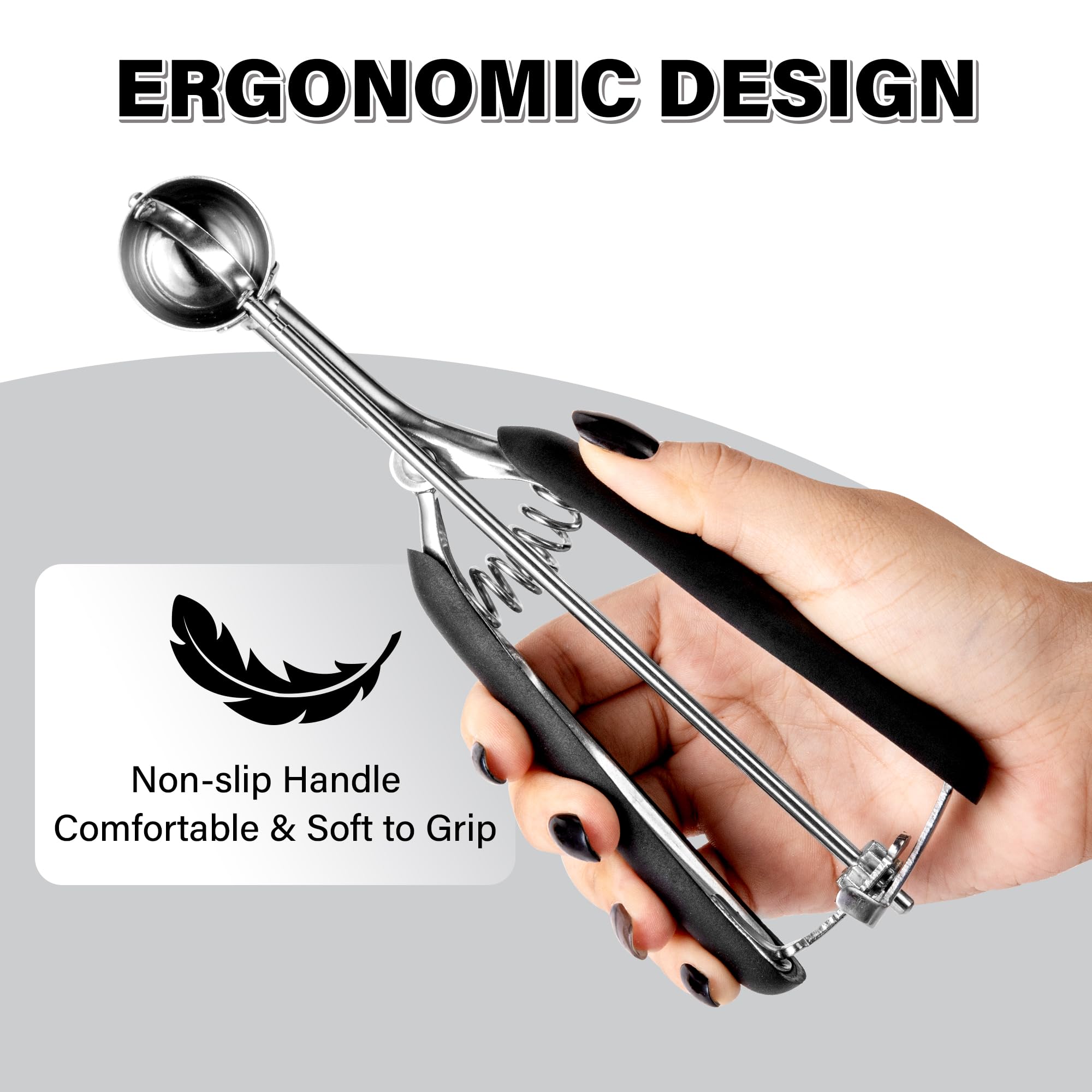 TJ POP Small Cookie Scoop - 2 tsp Professional Stainless Steel, 30 mm, Quick Trigger Release, Soft Grip, 7.87 x 2.83 x 1.18 inches