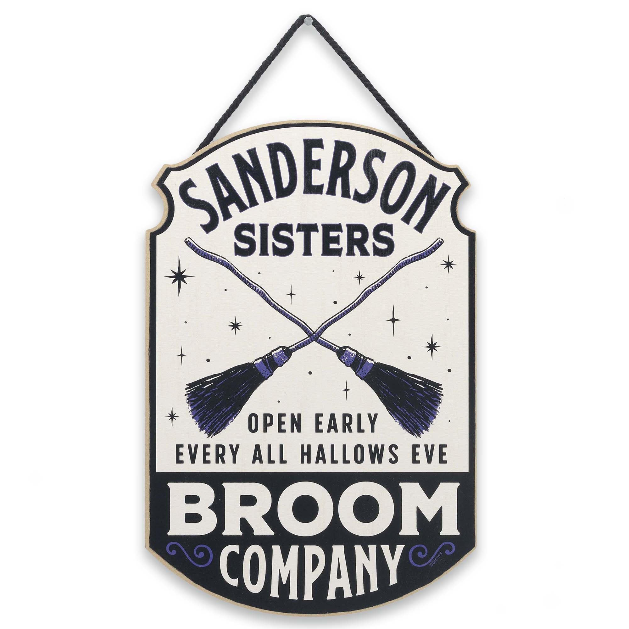 Open Road Brands Disney Hocus Pocus Sanderson Sisters Broom Company Hanging Wood Wall Decor - Fun Hocus Pocus Sign for Halloween