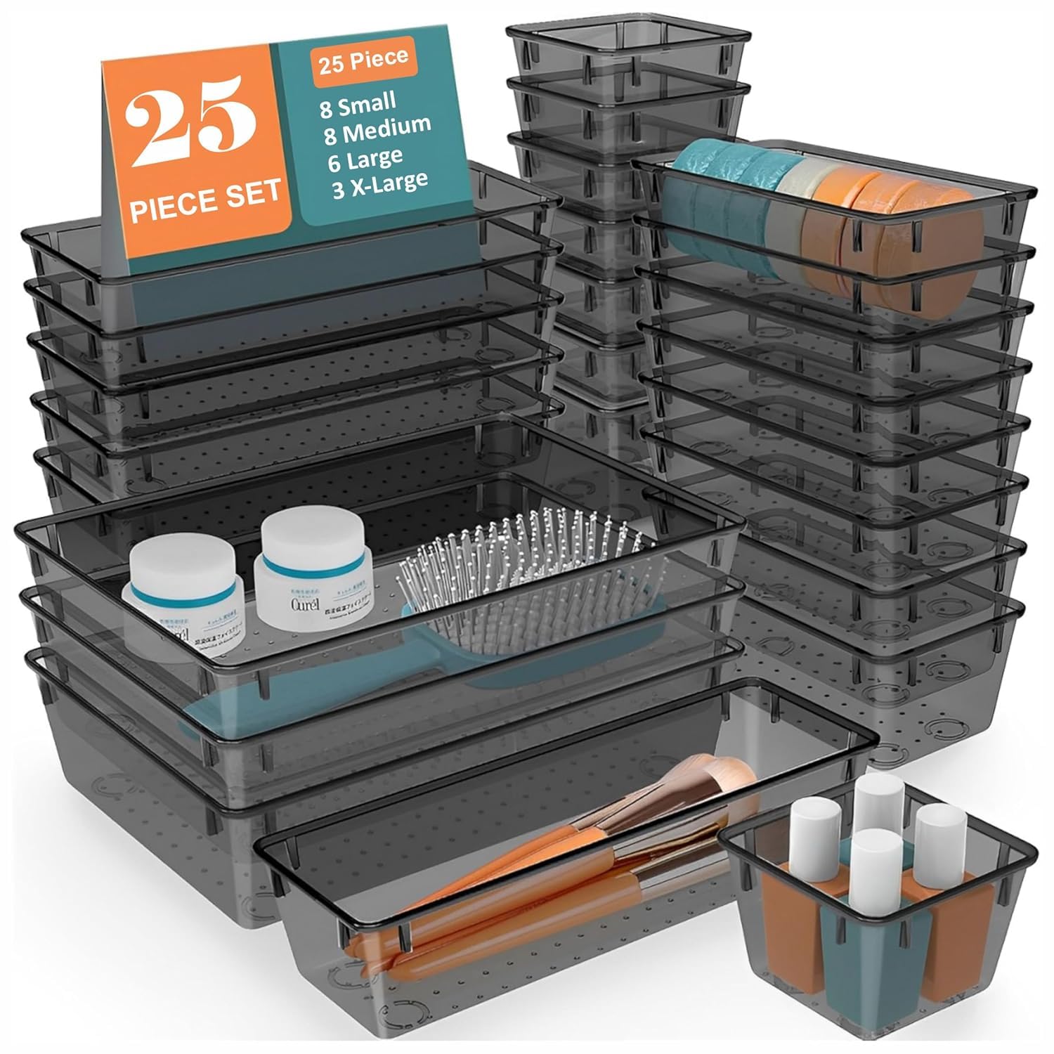 Livingbasics 25 Pcs Unbreakable Drawer Organizer/Drawers Organisers/Make Up Organiser/Drawer Divider Tray/Makeup Dresser Tray/Dr
