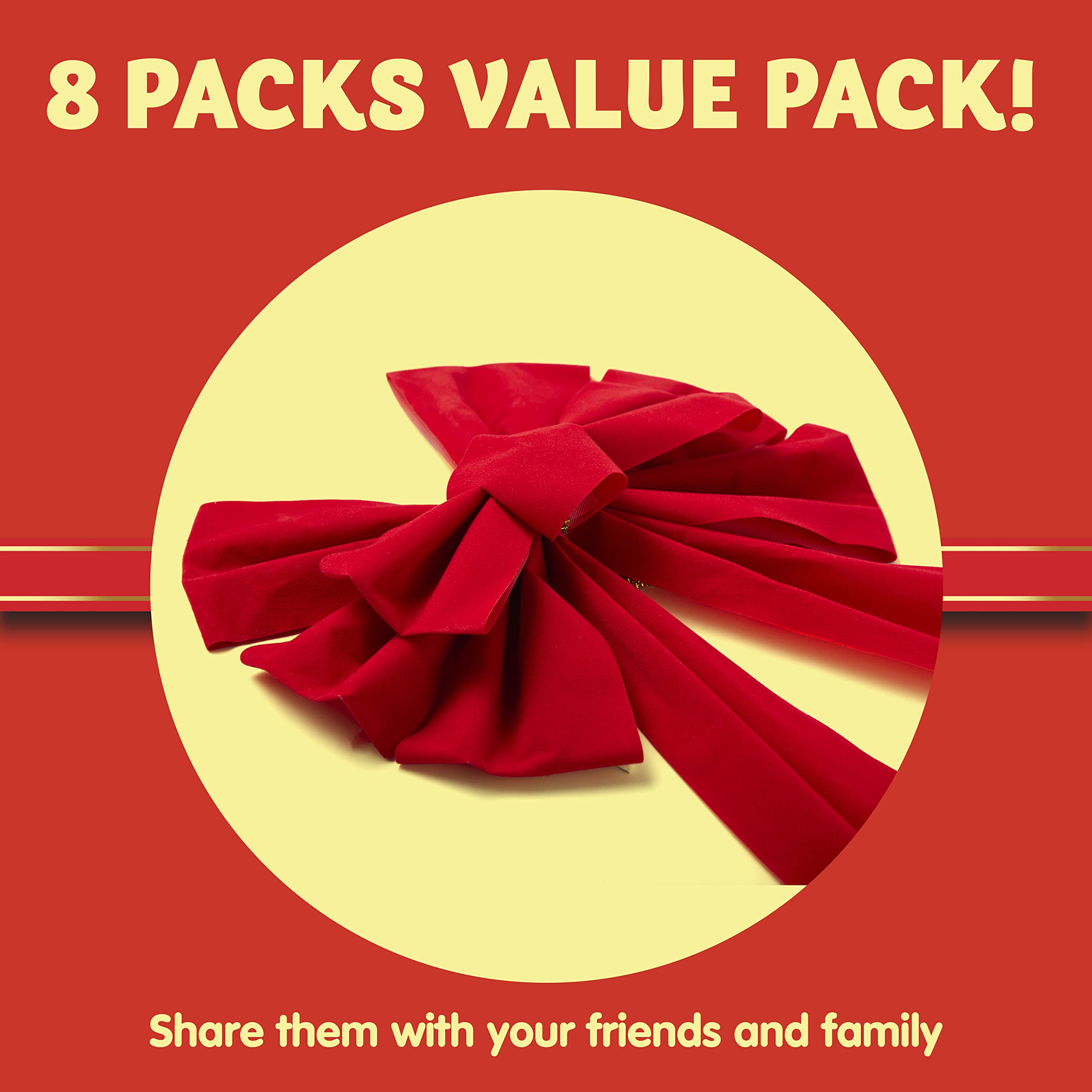 JOYIN 8 Pack Christmas Red Velvet Bows, 26 Long by 10 Wide Decorative Christmas Bows for Wreath Garland Tree Decor, Indoor Outdo