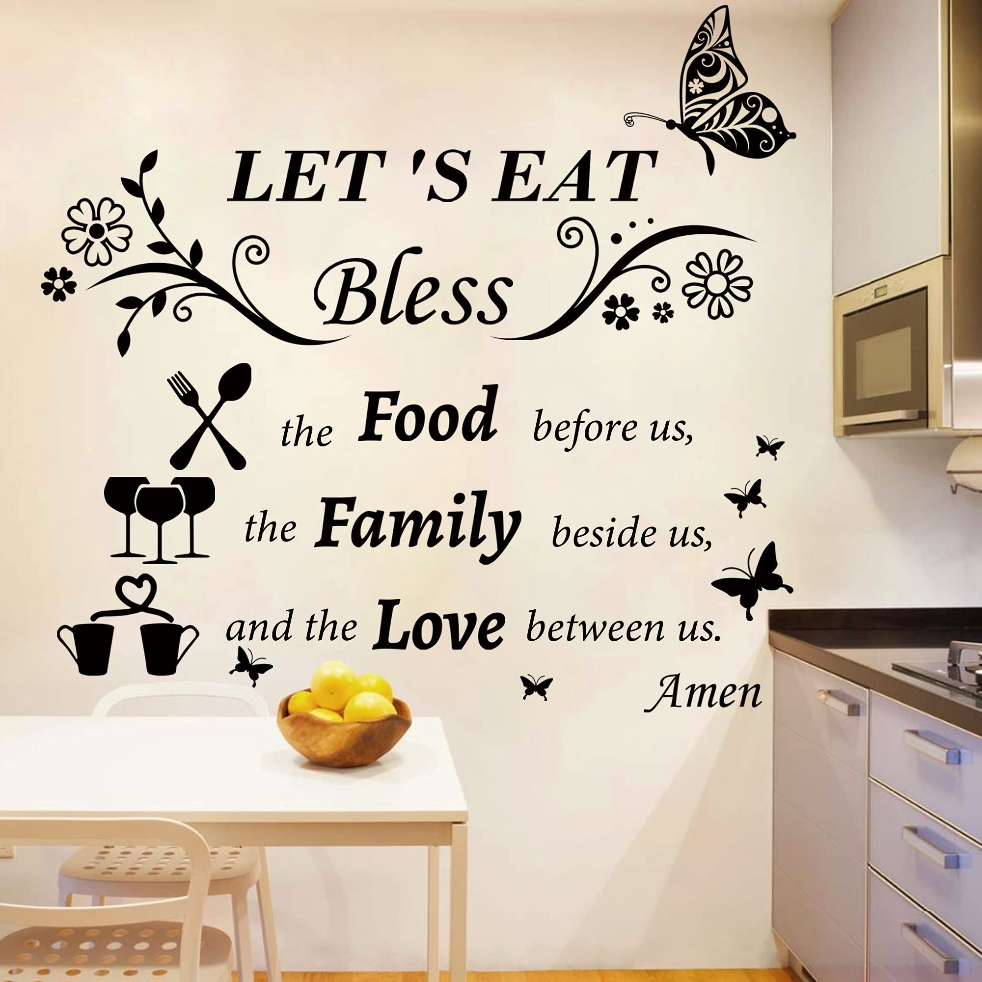 Kitchen Wall Decals Dinner Meal Prayer Wall Stickers Vinyl Kitchen Quotes Wall Decal Let'S Eat Bless The Food Before Us Sign Say
