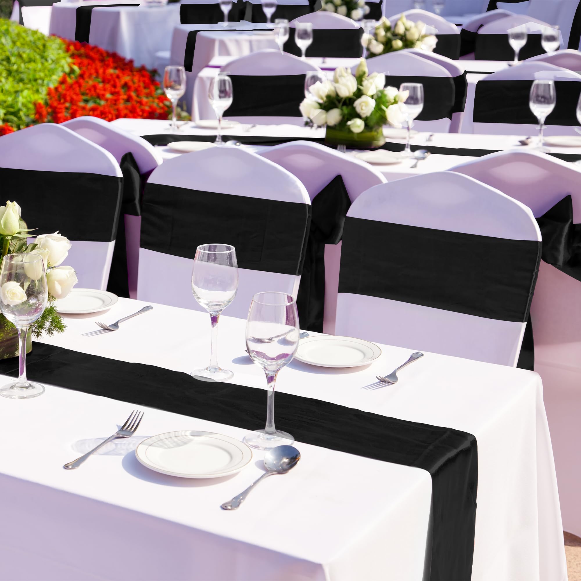 Aneco 12 Pack Satin Table Runner 12 X 108 Inch Black Long Wedding Satin Silk Table Runner For Wedding Banquet Graduations Birthd