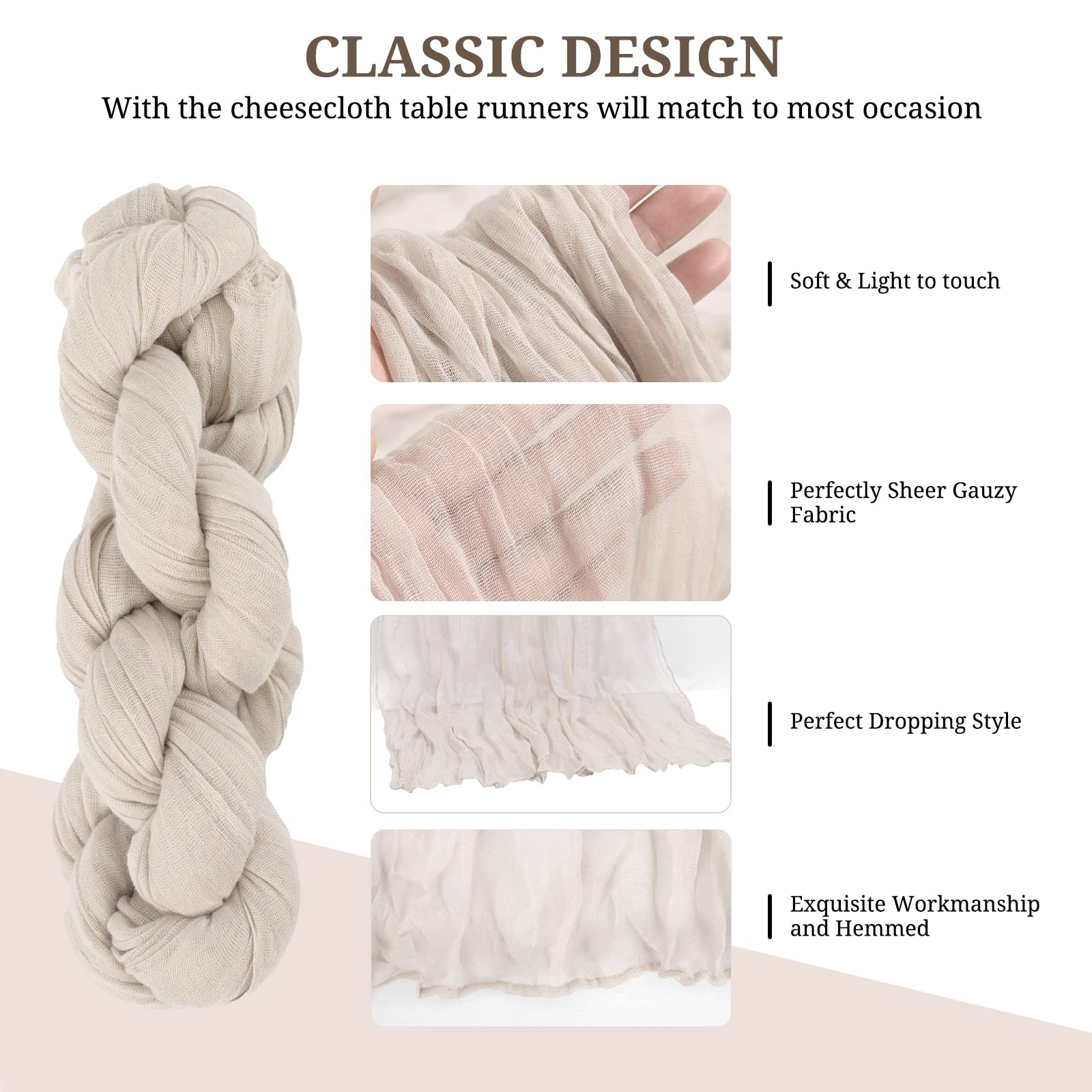 12 Pack Cheesecloth Table Runner 35X120 Inch 10Ft Rosy Brown Gauze Cheese Cloth Table Runner, Boho Rustic Wedding Table Runner F