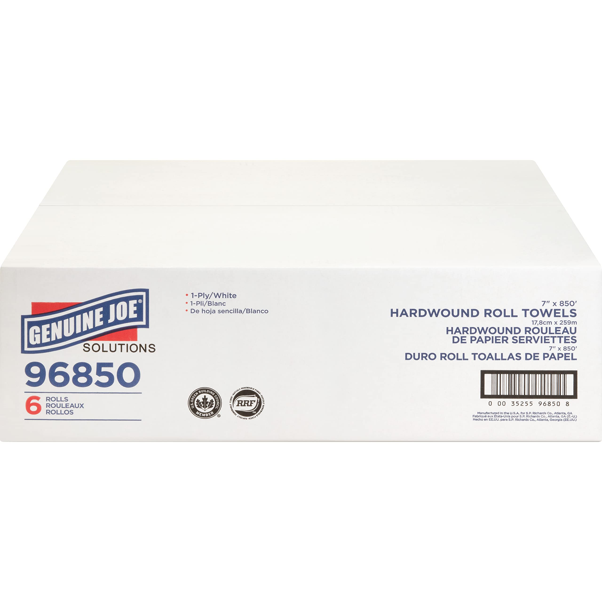 Genuine Joe Solutions Solutions 850' Hardwound Paper Towels, 6 Rolls, 7'' X 850 Ft, White