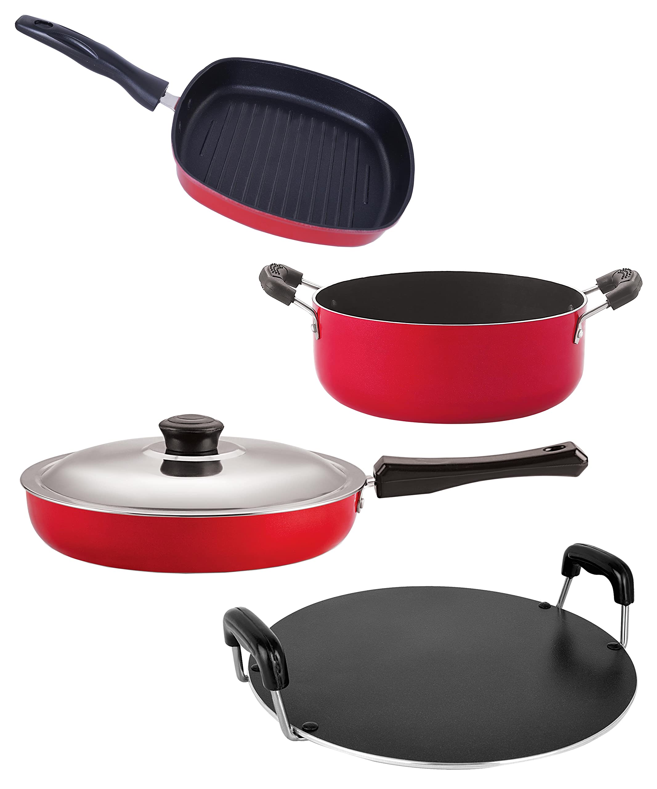 Nirlon Non Stick Aluminium Kitchenware Item Cookware Set Of 4 Pieces (Fp12_Rt_Gp22.5_Cs24)