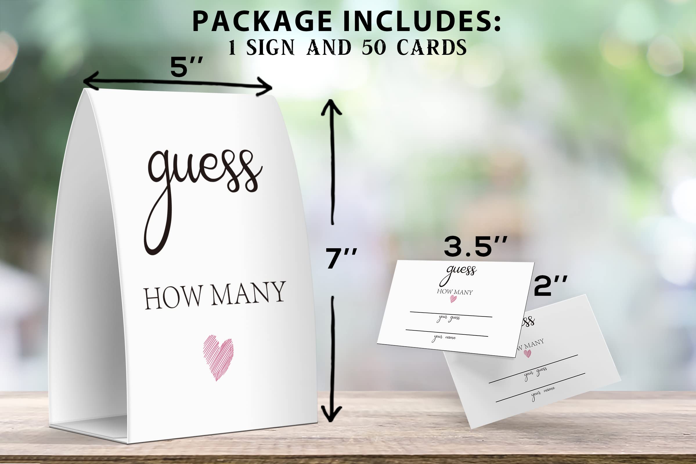 Guess How Many, Bridal Shower Decorations, Bridal Shower Games - One Sign And 50 Cards(Many021)
