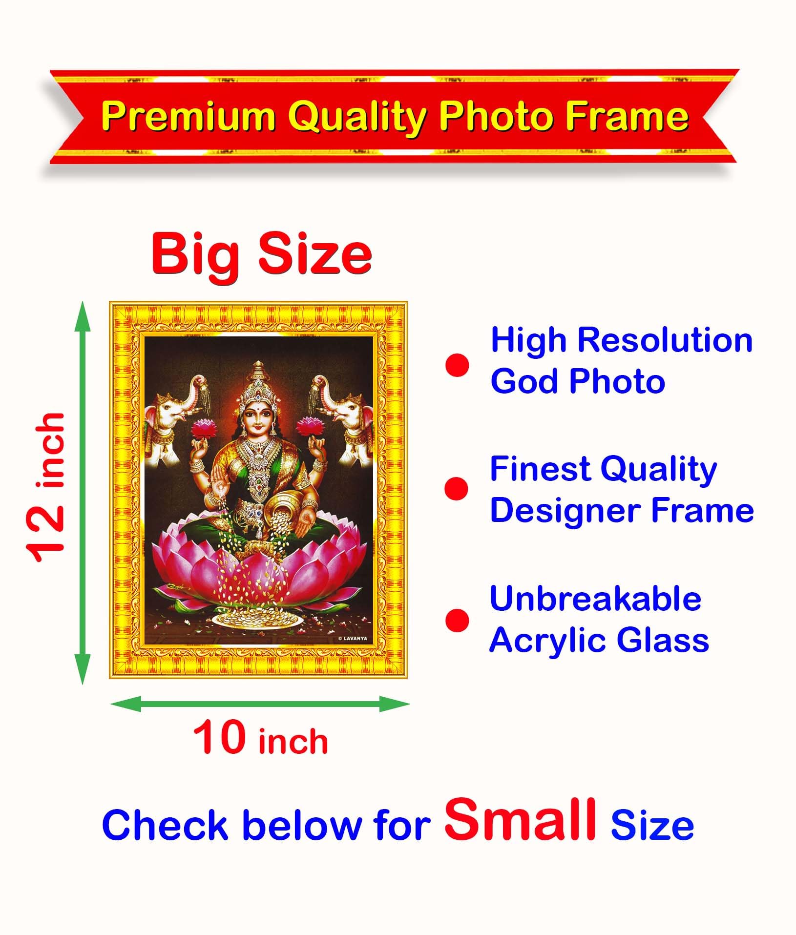 Pavan Photo Laminations Goddess Lakshmi Devi Dhana Vaibhav Laxmi Maa Wall Painting Framed Home Decor (Wood,Matte,Gold,Big Size,1