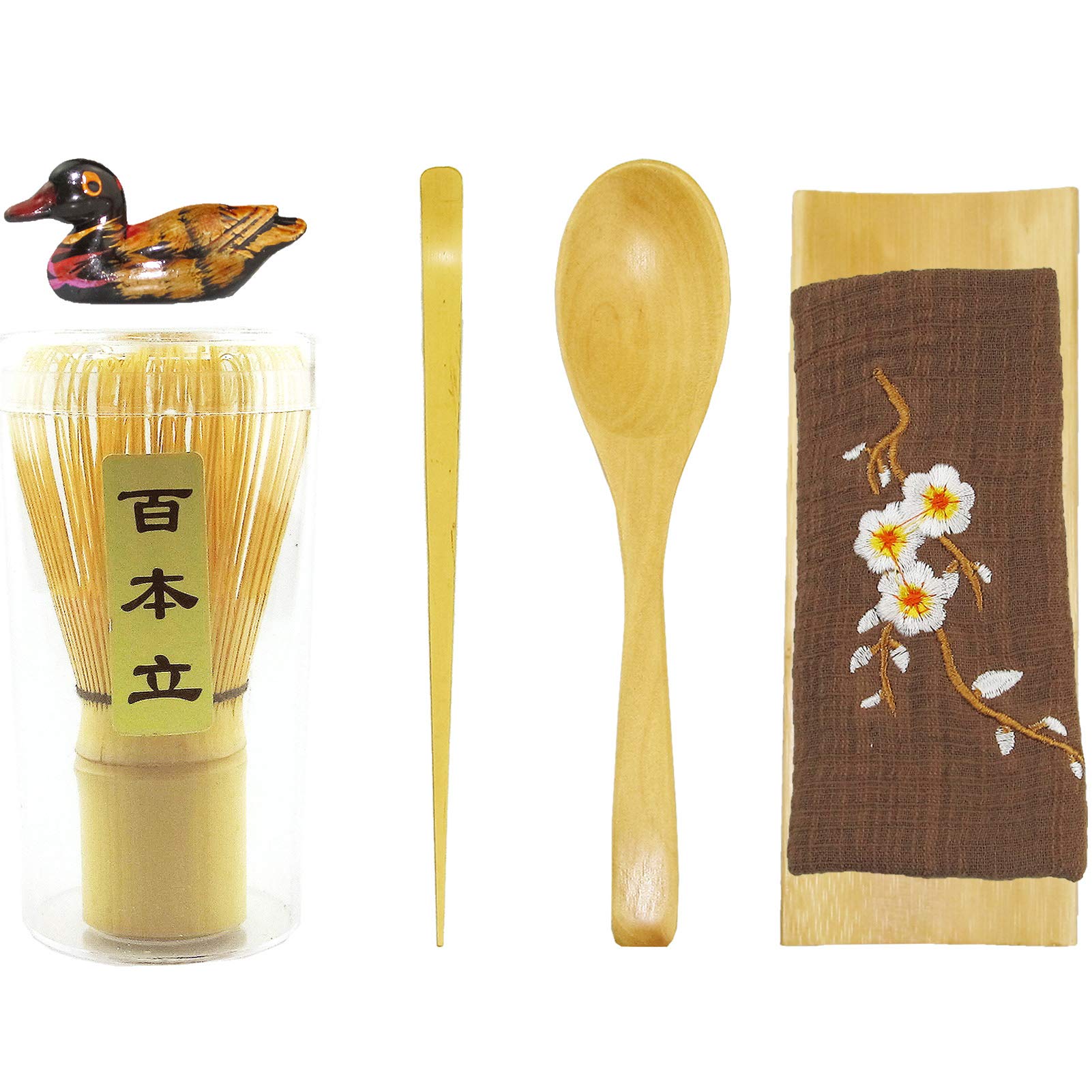 Artcome 6 Pcs Japanese Matcha Tea Set, Matcha Whisk, Traditional Scoop, Tea Spoon, Tea Cloth, Bamboo Holder, Scoop Holder Handma