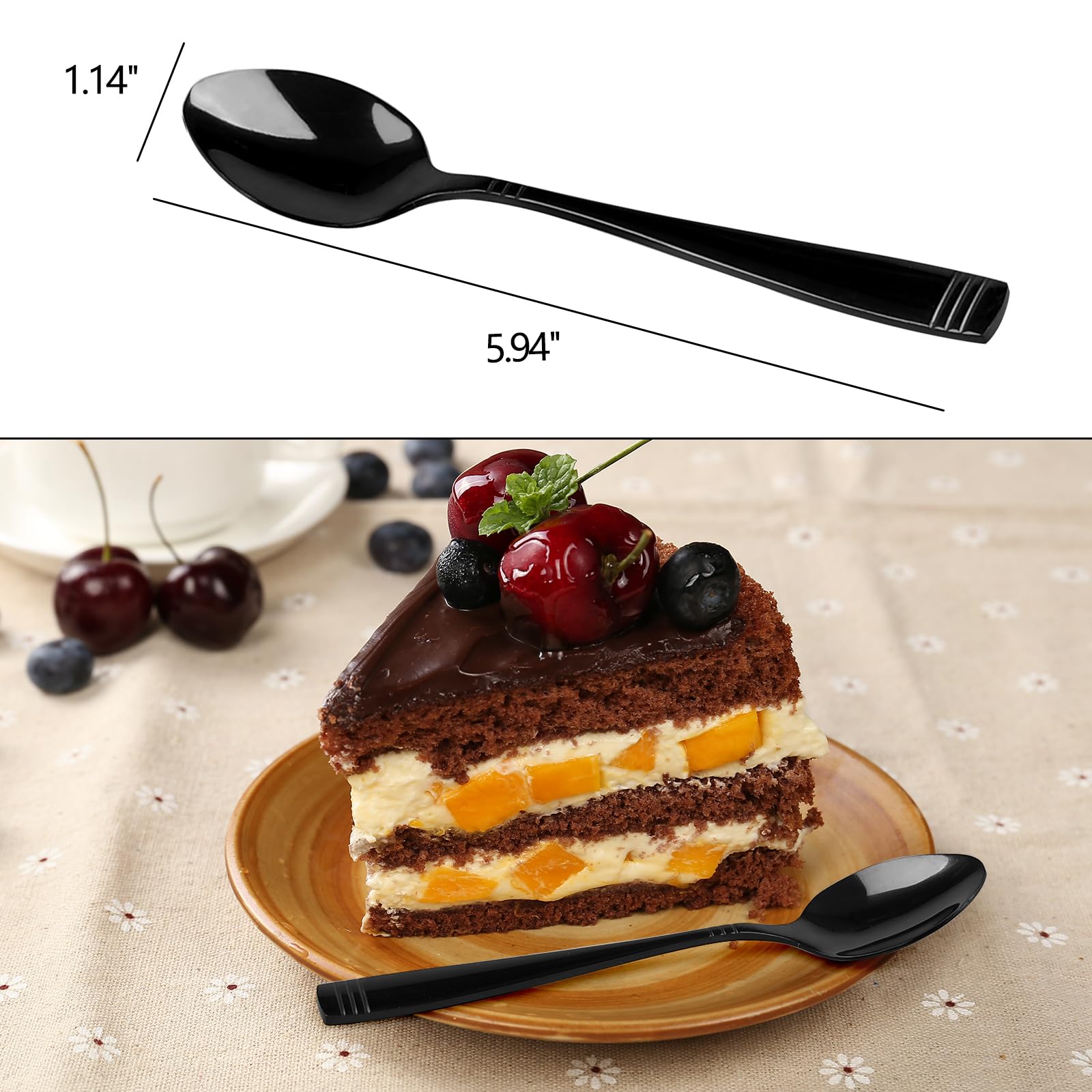 Wekioger 12 Pieces Black Teaspoons, Stainless Steel Small Spoons