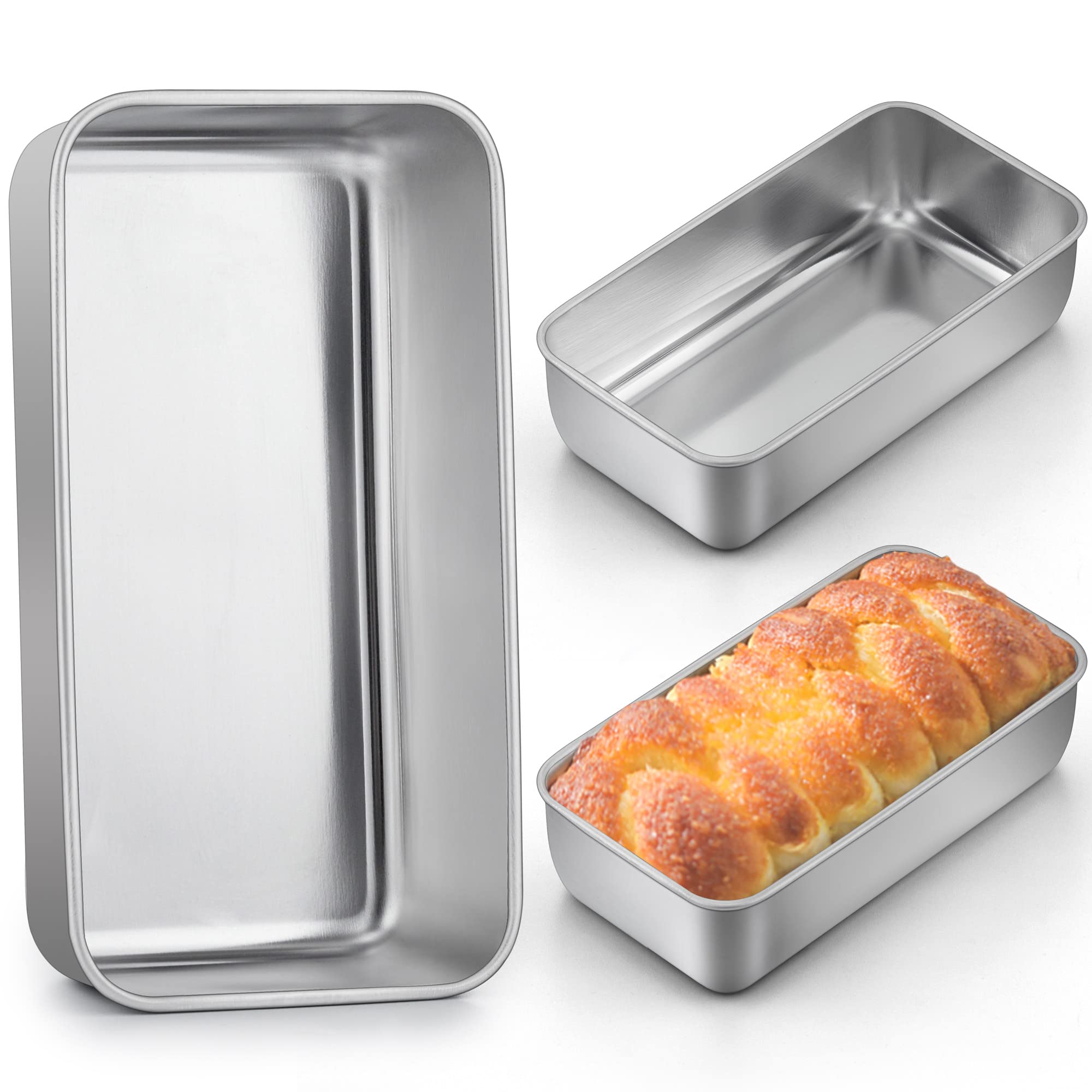 Lianyu 3 Pack Loaf Pans For Baking Bread, 9X5 Inch Bread Pan, Bread Loaf Pan For Baking, Stainless Steel Meatloaf Baking Pan, Lo