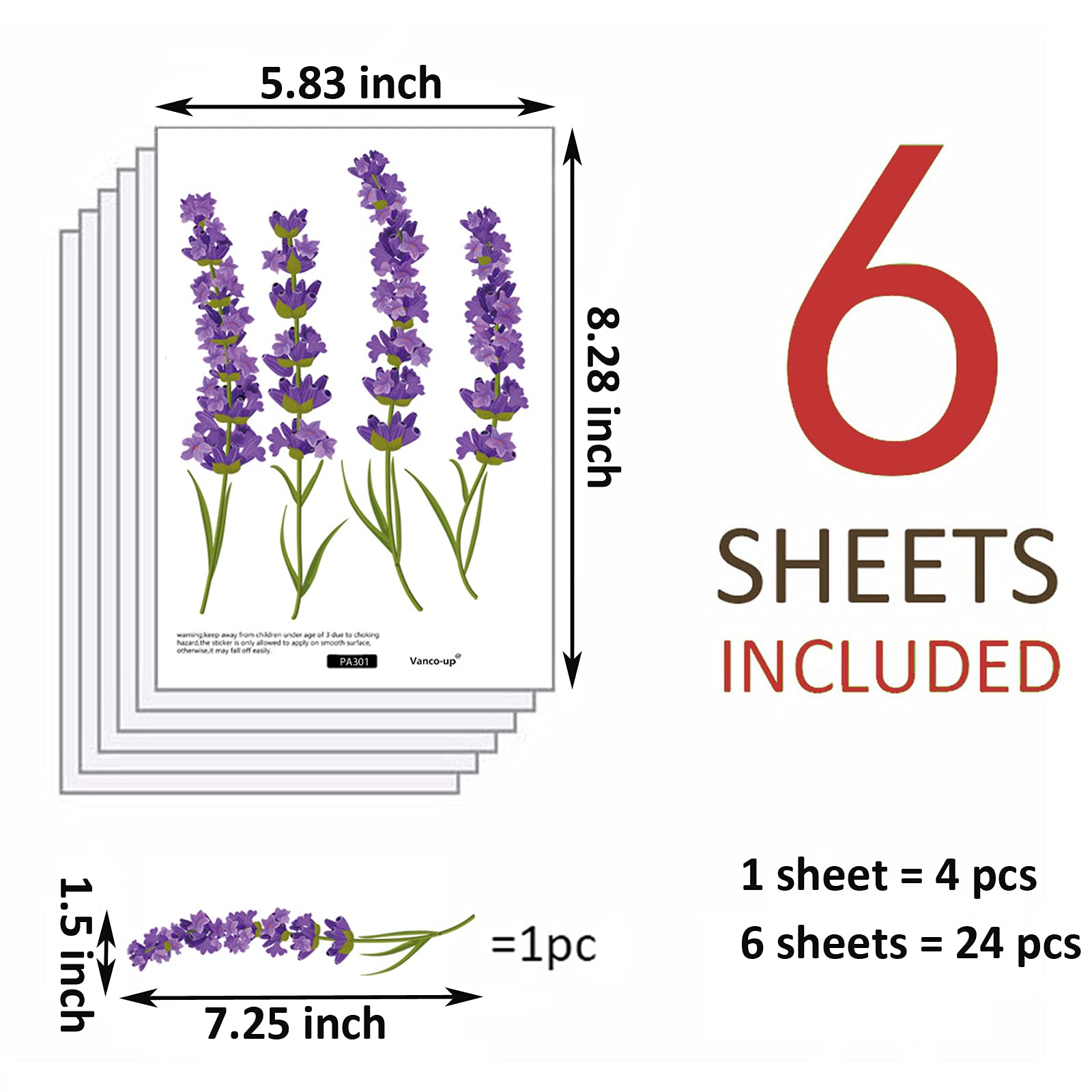 Maydahui 6 Sheets Lavender Flowers Wall Decals Garden Purple Floral Wall Corner Stickers(7.25 X 54 Inch) Peel Stick Removable Ar