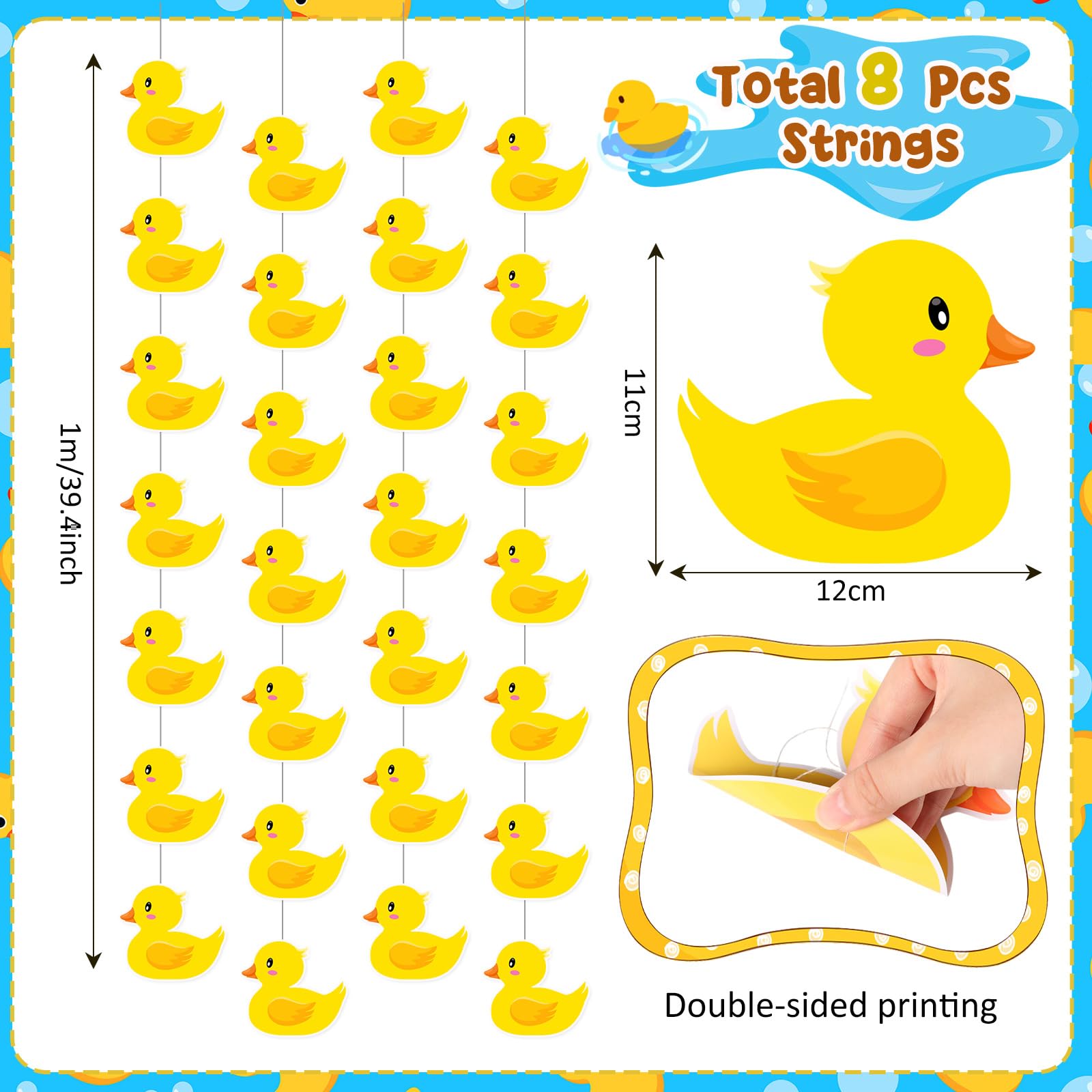 Humyoun 8 Pcs Duck Hanging Decoration Duck Garland Banner Cute Yellow Banner for Birthday Party Baby Showers Decoration Supplies