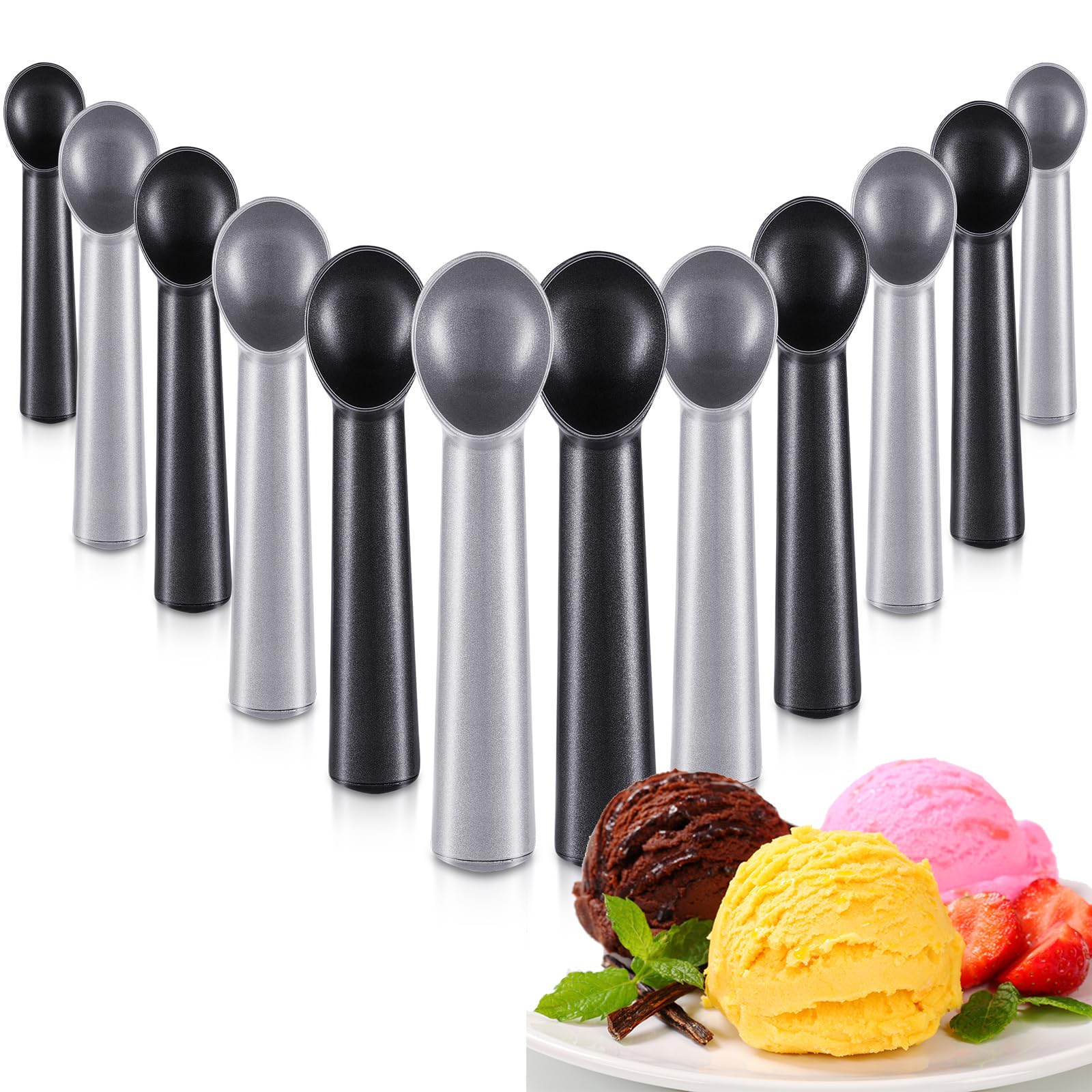 Gejoy 12 Pcs Ice Cream Scoop 7 Inch Nonstick Anti Freeze Ice Cream Scooper Aluminum Design Dessert Spoon for Gelatos Frozen Yogu