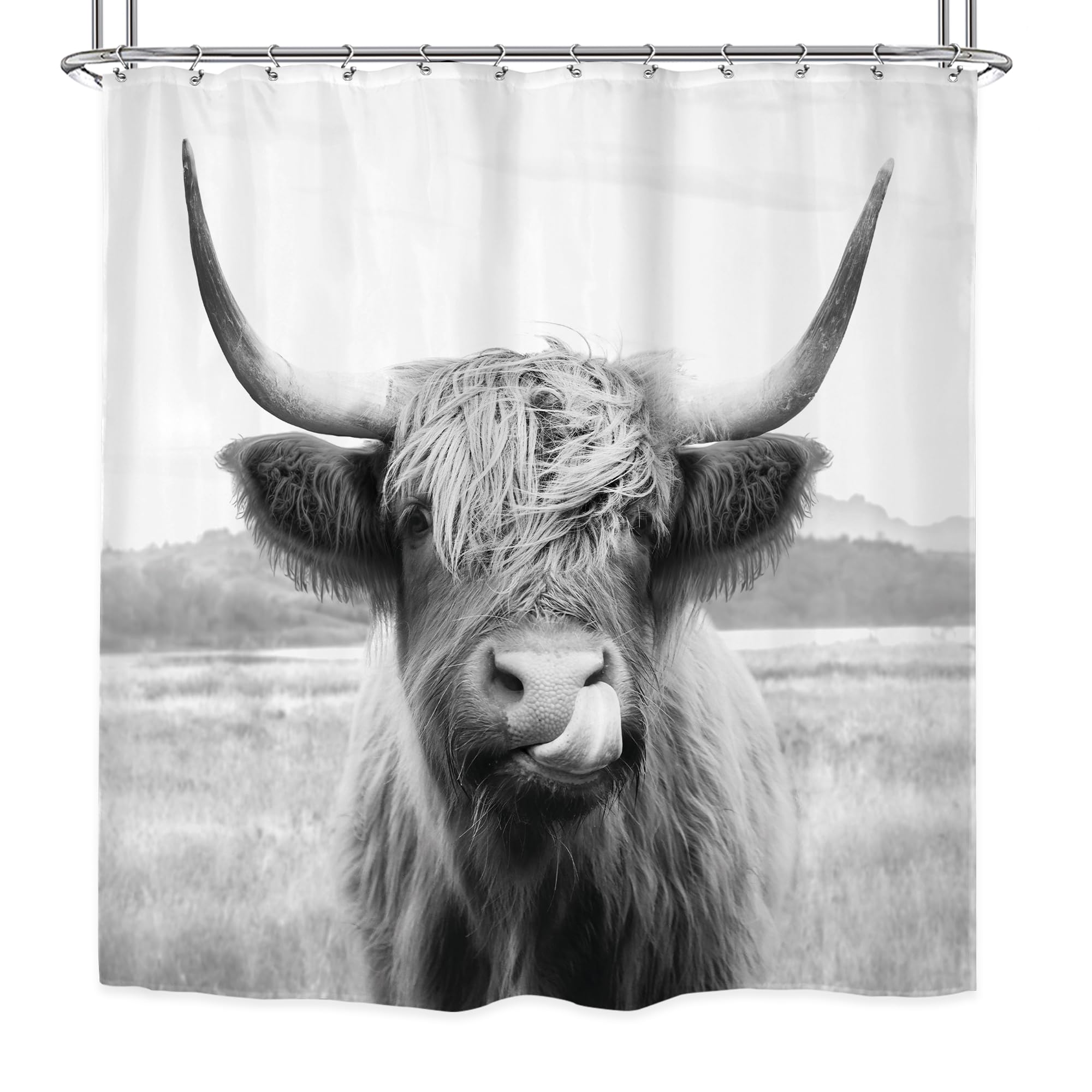 Riyidecor Farmhouse Highland Cow Shower Curtain Western Bull Wildlife Portrait Animal Funny Country 72Wx72H Inch 12 Pack Plastic