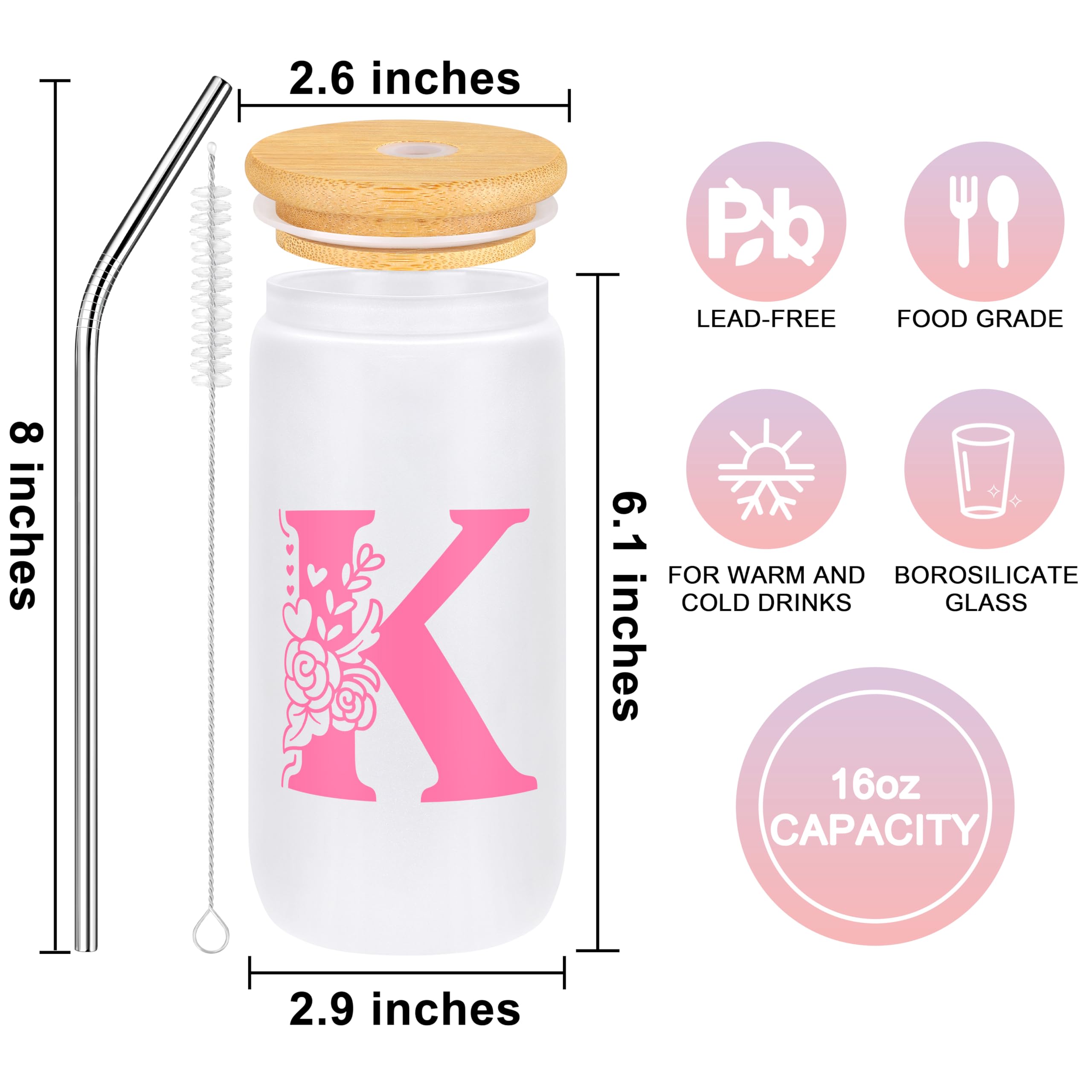 JSENGIFT Teen Girl Gifts - Trendy Pink Initial K Glass Decor - Perfect for Easter, Christmas, Valentine's Day & Birthdays - Medium Size