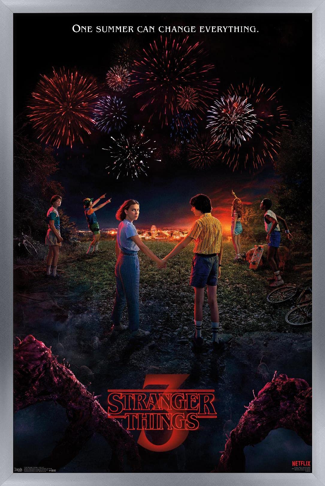Trends International Netflix Stranger Things: Season 3 - Key Art Wall Poster, 22.375'' X 34'', Silver Framed Version