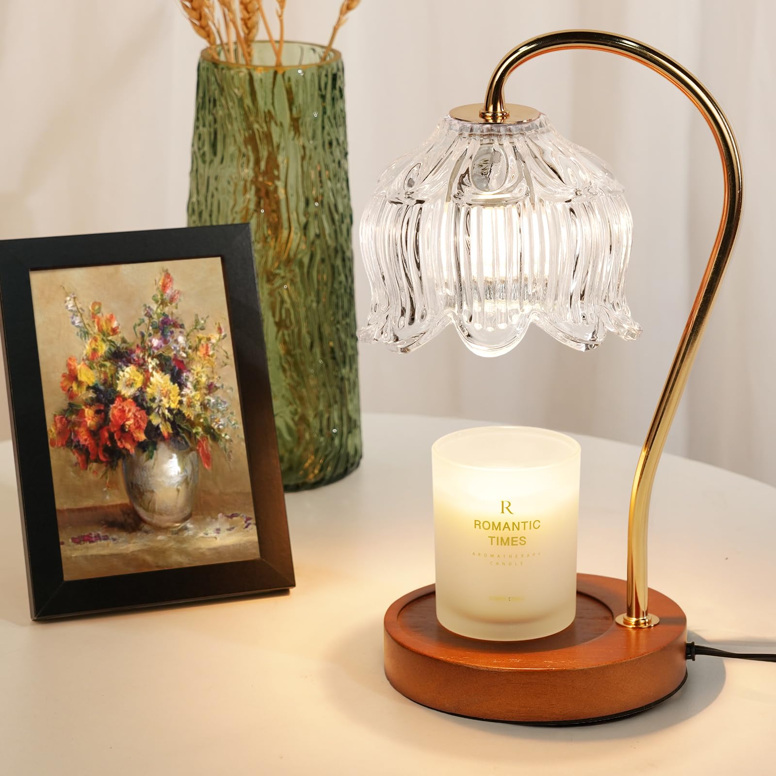 Funistree White Clear Candle Warmer Lamp with Timer Dimmer, Flower Candle lamp Warmer, 2 Bulbs, Wax Melter Warmer for Jar Scente