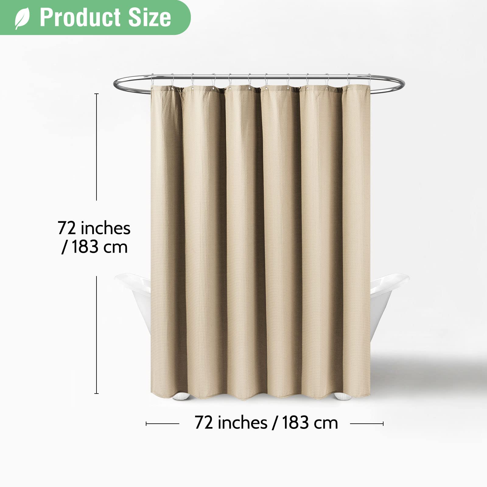 Dynamene Beige Fabric Shower Curtain, 72x72", Heavy Duty Waffle Texture, Includes 12 Hooks, Luxury Bath Decor