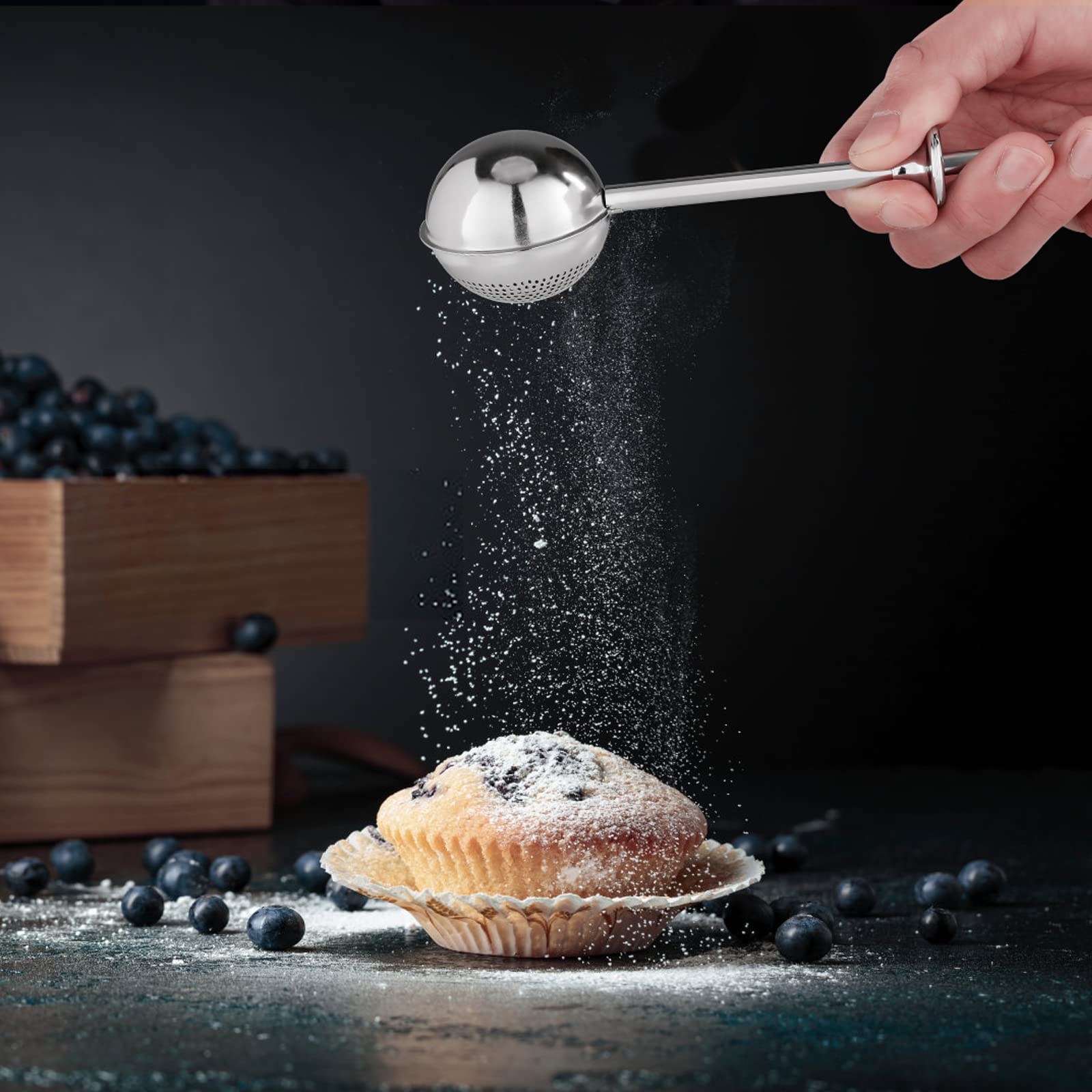Piquebar Flour Sifter - 5 Cup Fine Mesh Hand Crank Sifter Stainless Steel With Agitator Wire Loop For Baking, Powdered Sugar Dus