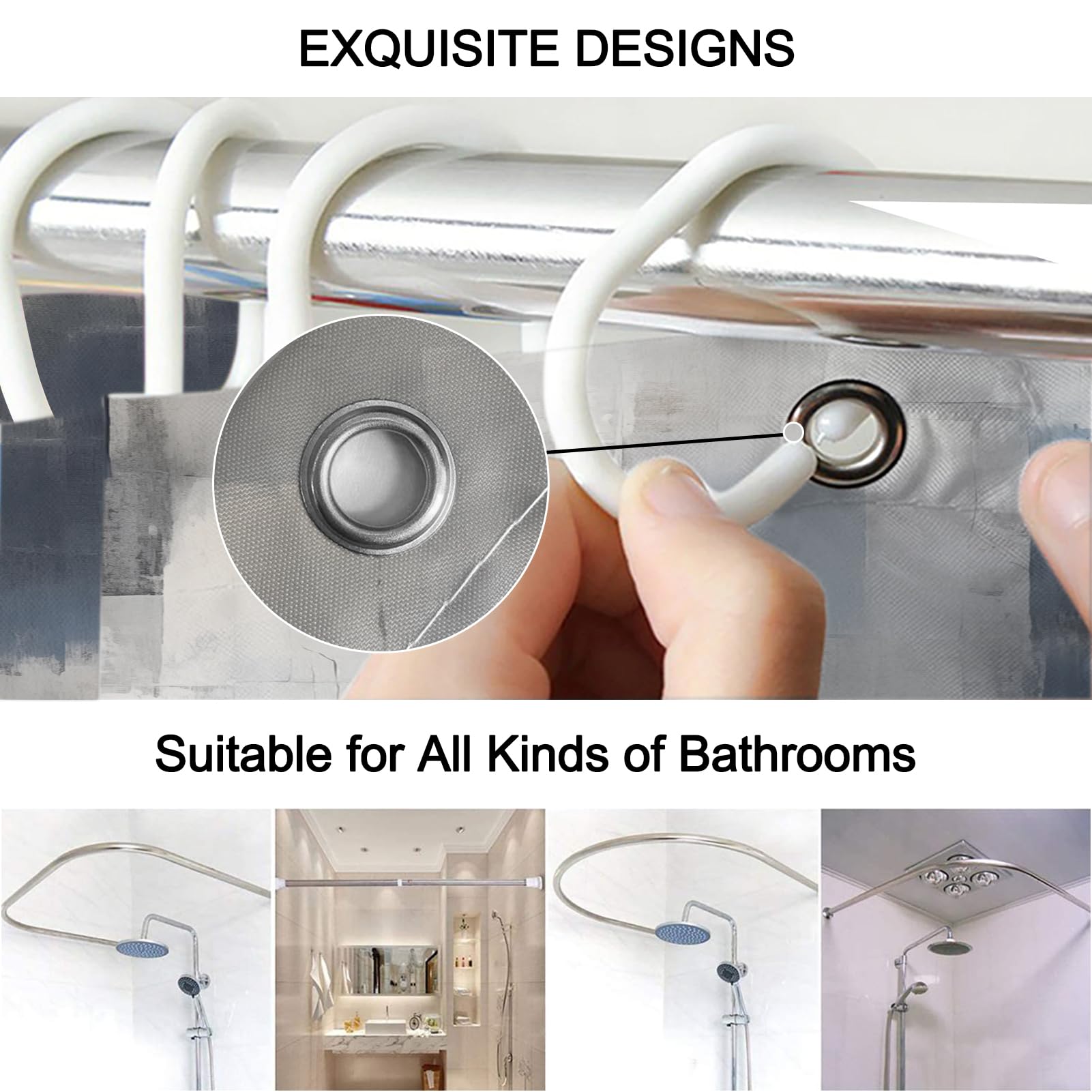 Lnond 4Pcs Bathroom Shower Curtain Sets With Rugs,Blue Grey Abstract Bathroom Sets With Shower Curtain And Rugs And Accessories
