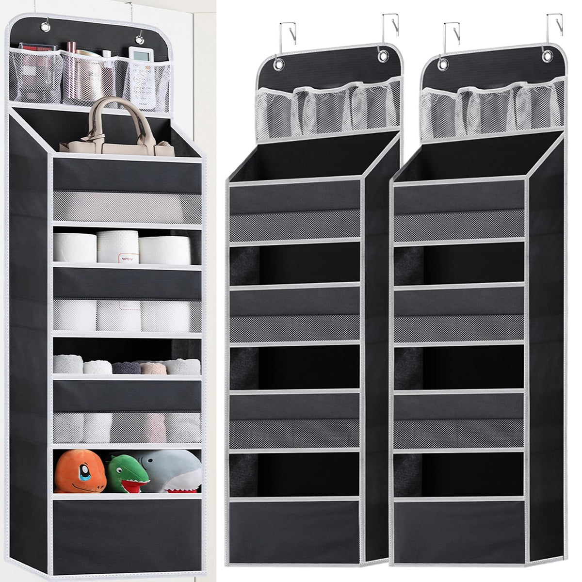 2 Pack Over The Door Organizer, 5-Shelf Hanging Storage Organizer With Clear Window 4 Large Capacity Pockets, Swing-Proof Foldab