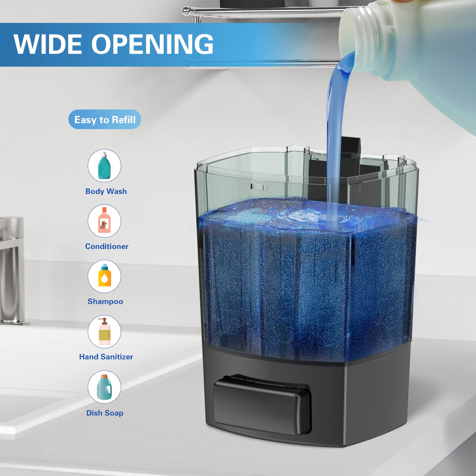 Svavo Wall Mounted Soap Dispenser Kitchen Bathroom Manual Soap Dispenser Refillable Hand Soap Dispenser For Liquid Contianers Sh