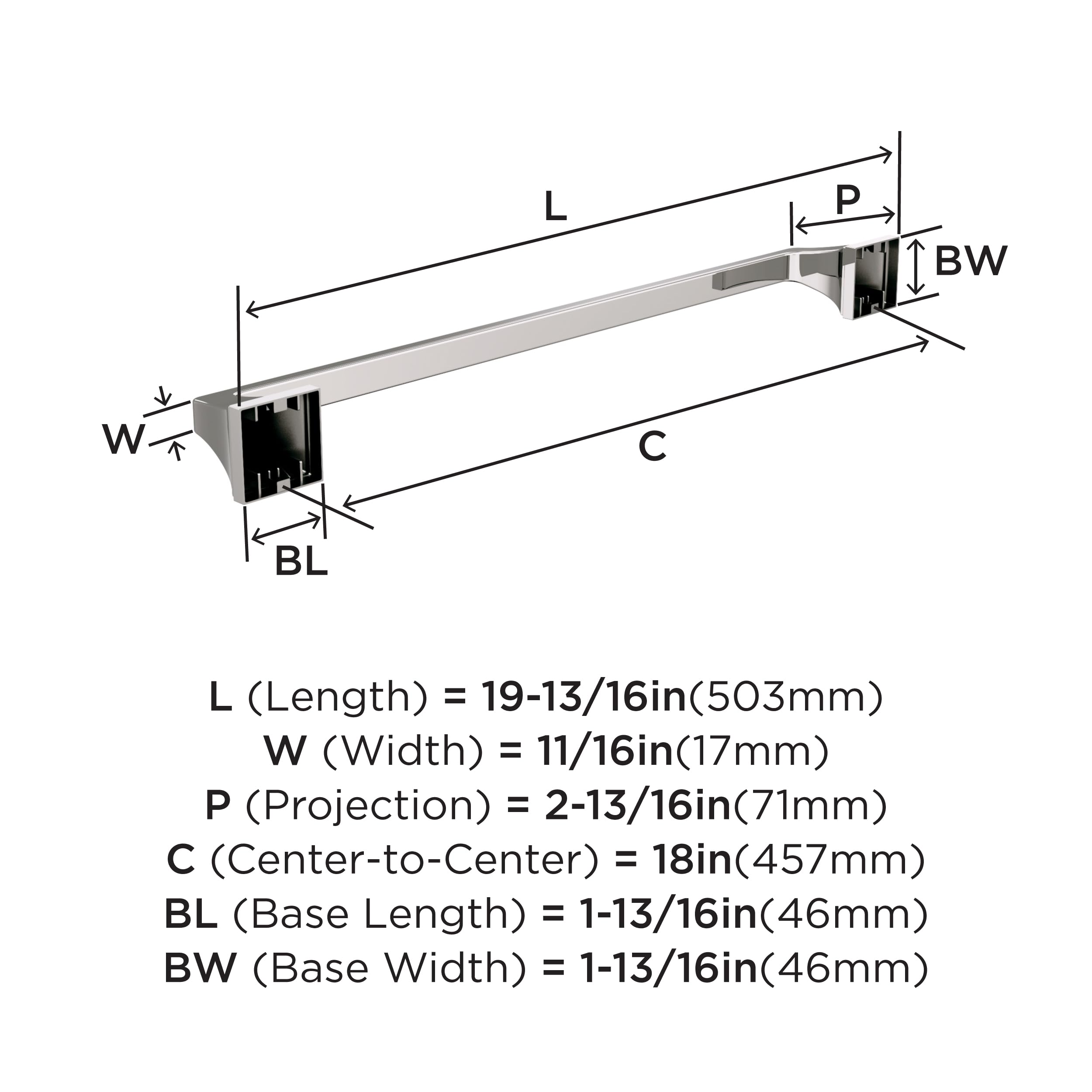 Amerock Mulholland Polished Nickel 18 Inch (457Mm) Towel Bar, Bh36023Pn