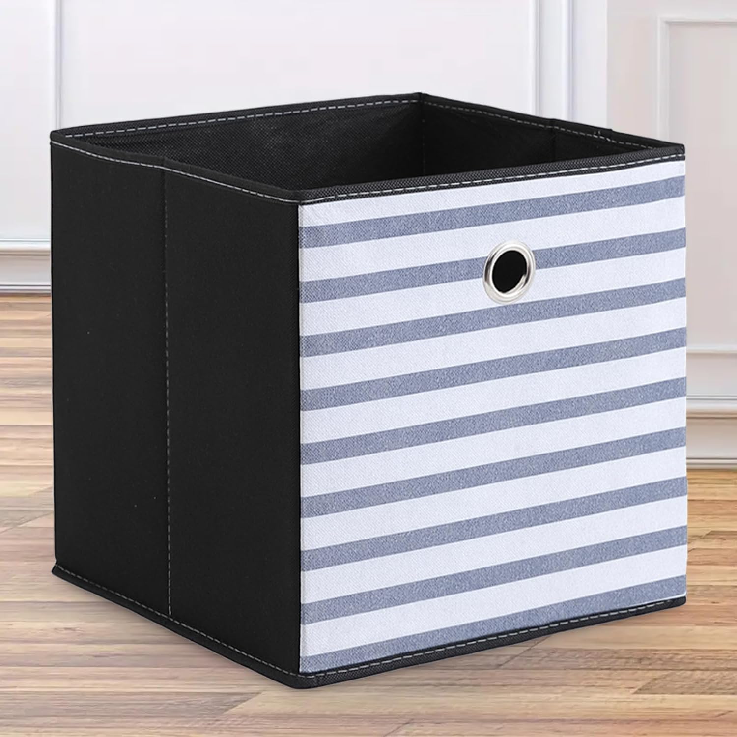 Kuber Industries Pack Of 2 Foldable Storage Basket|Square Toy Storage Bin|Front Grab Handle|Wardrobe, Closet Organizer (Navy Blu